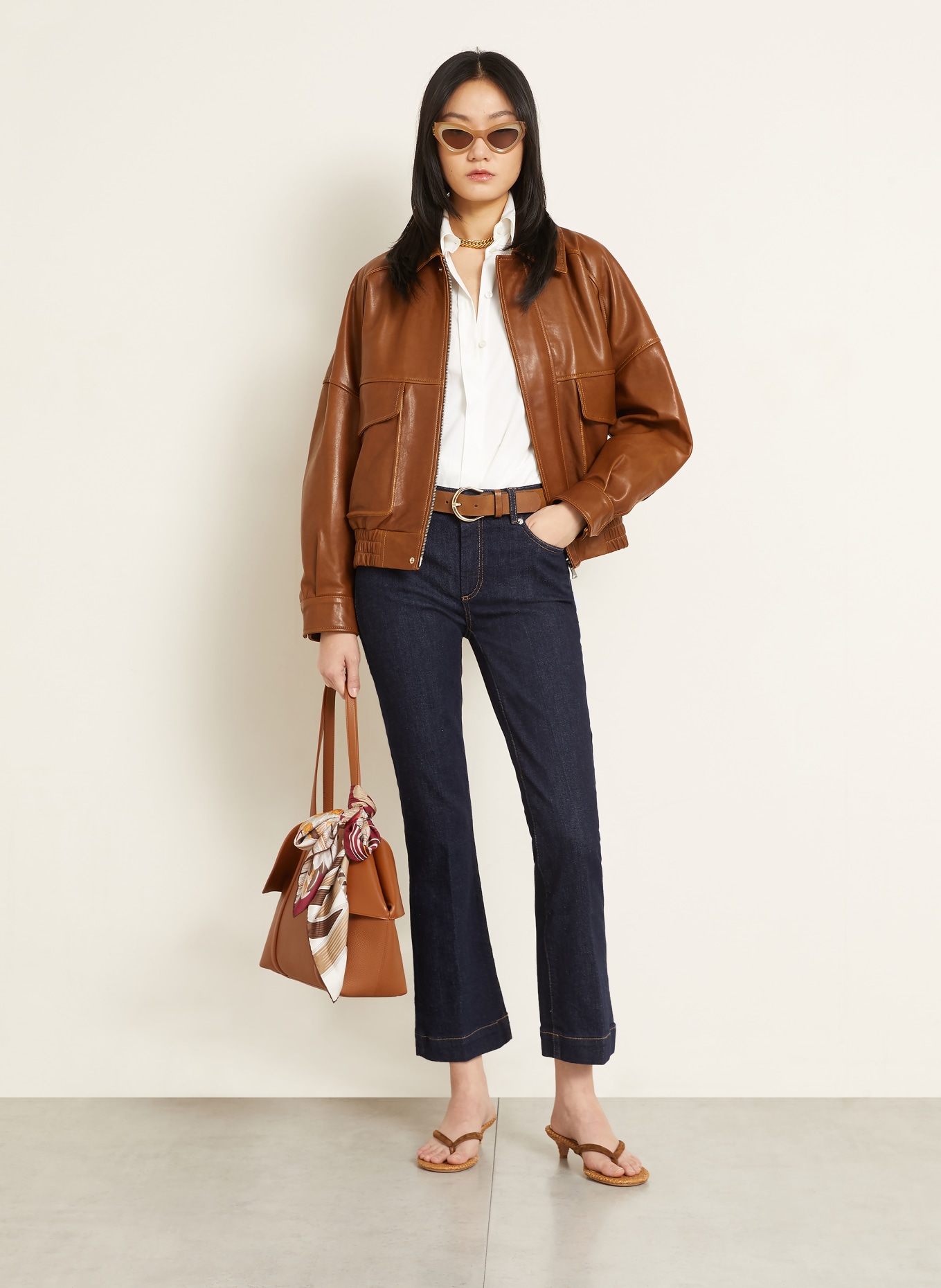 FERRAGAMO Shopper THE SCARF GRAINY: BROWN / GOLD