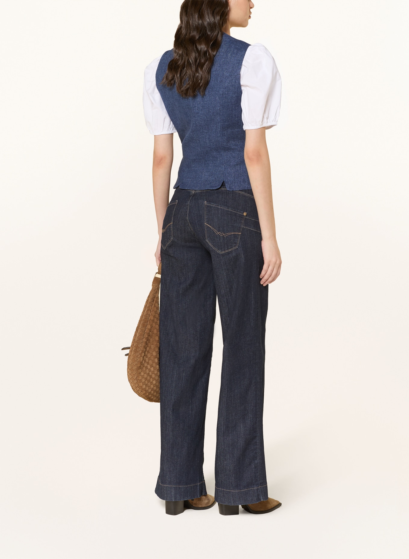 Grasegger Traditionele vest VERONIKA van linnen: DONKERBLAUW / LICHTBLAUW