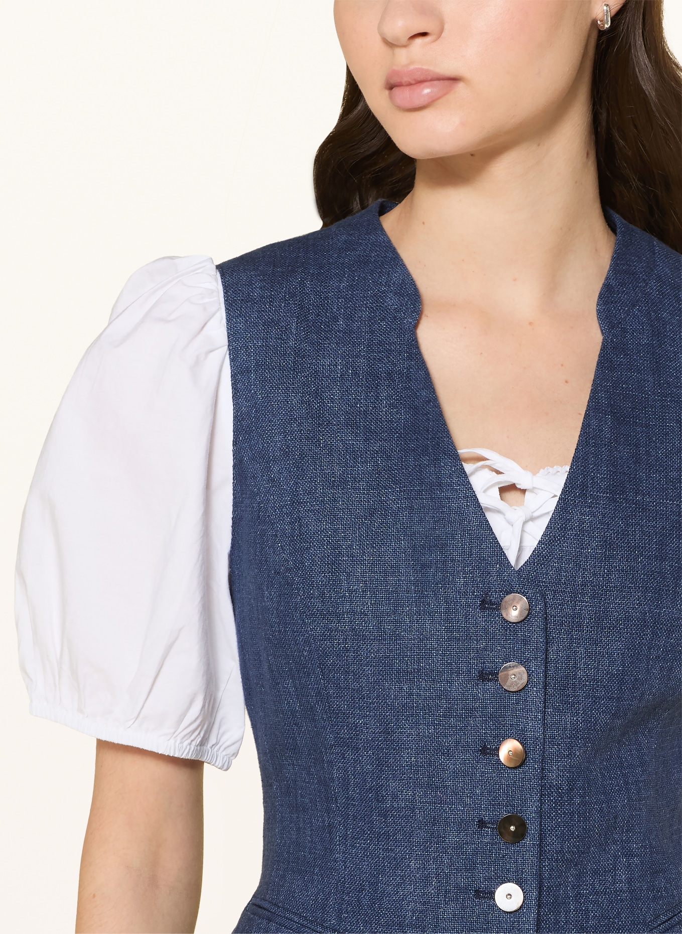 Grasegger Traditionele vest VERONIKA van linnen: DONKERBLAUW / LICHTBLAUW