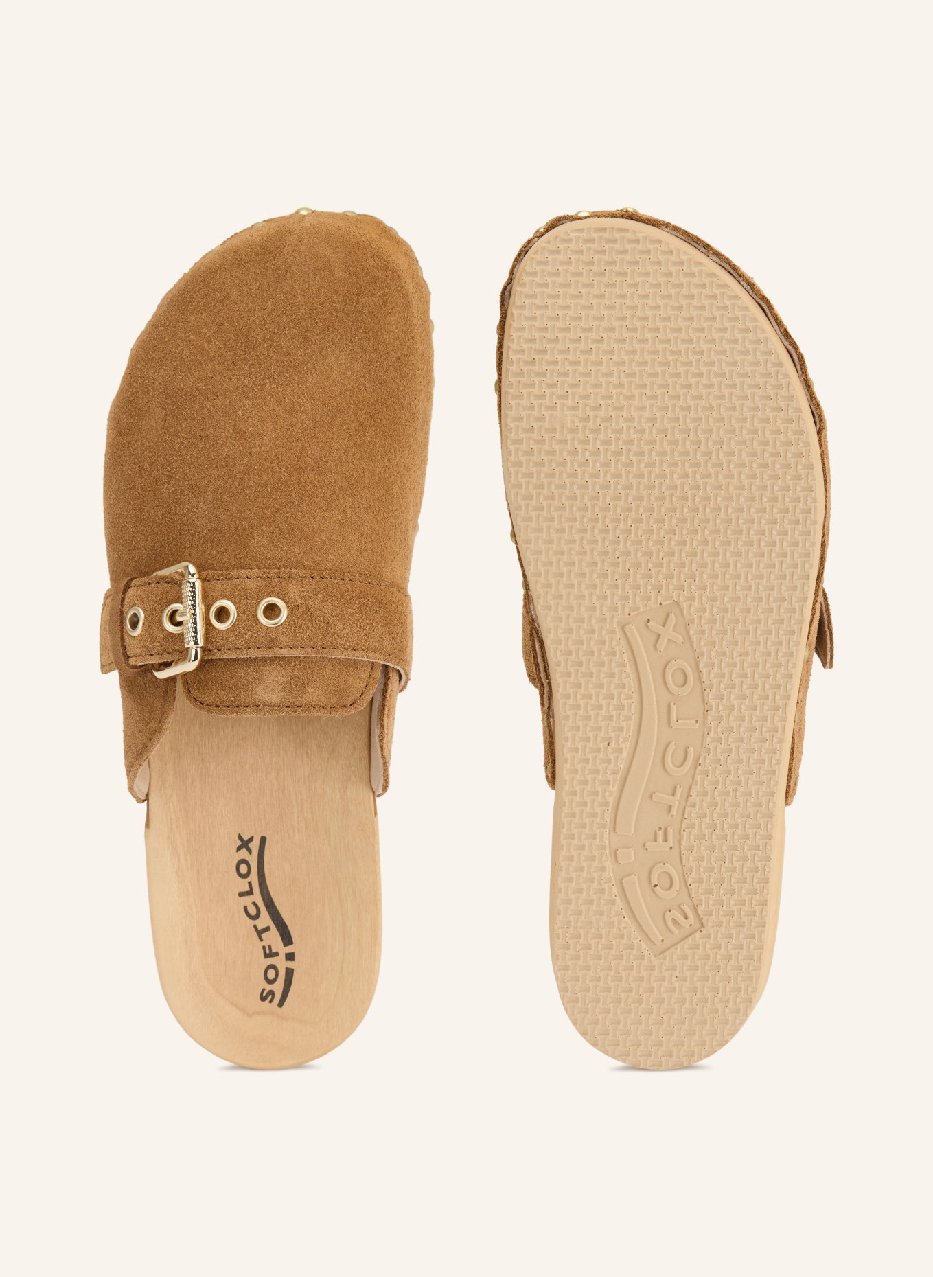 SOFTCLOX Clogs LESLIE mit Nieten: BRAUN / GOLD