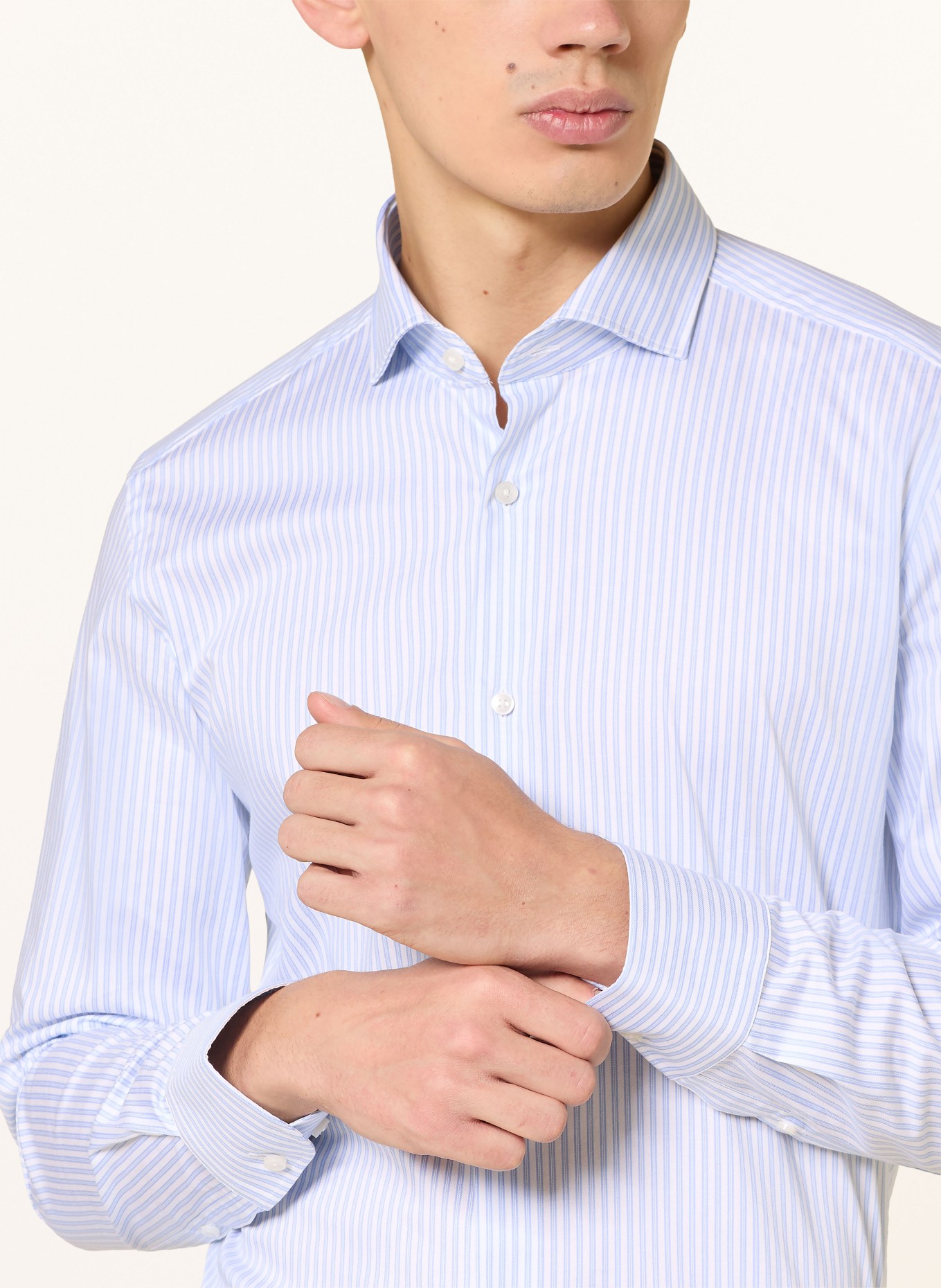 BOSS Overhemd HANK Slim Fit: LICHTBLAUW / WIT