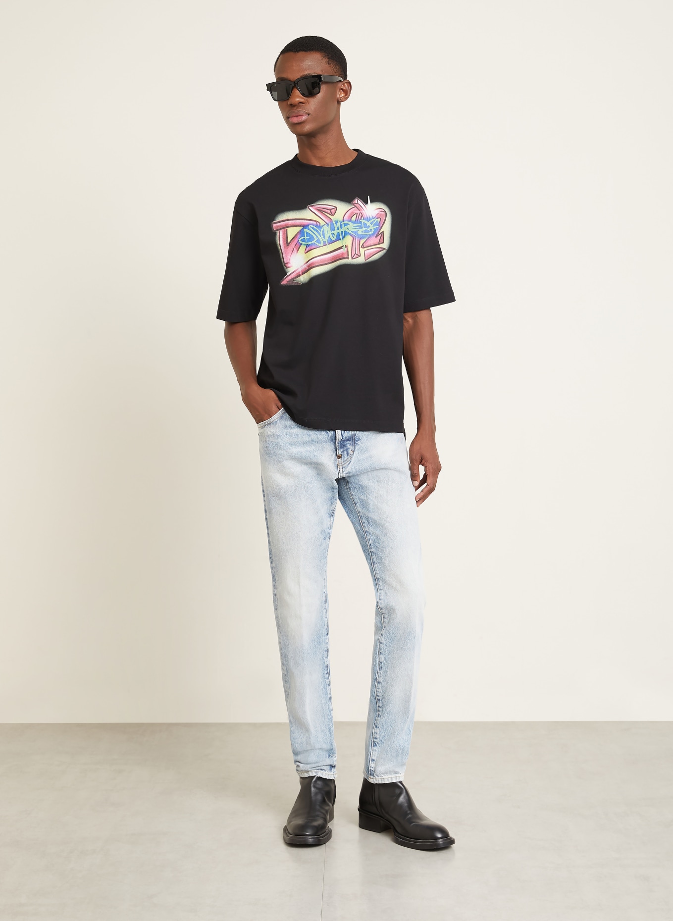 DSQUARED2 T-Shirt: SCHWARZ / ROSA / HELLGRÜN