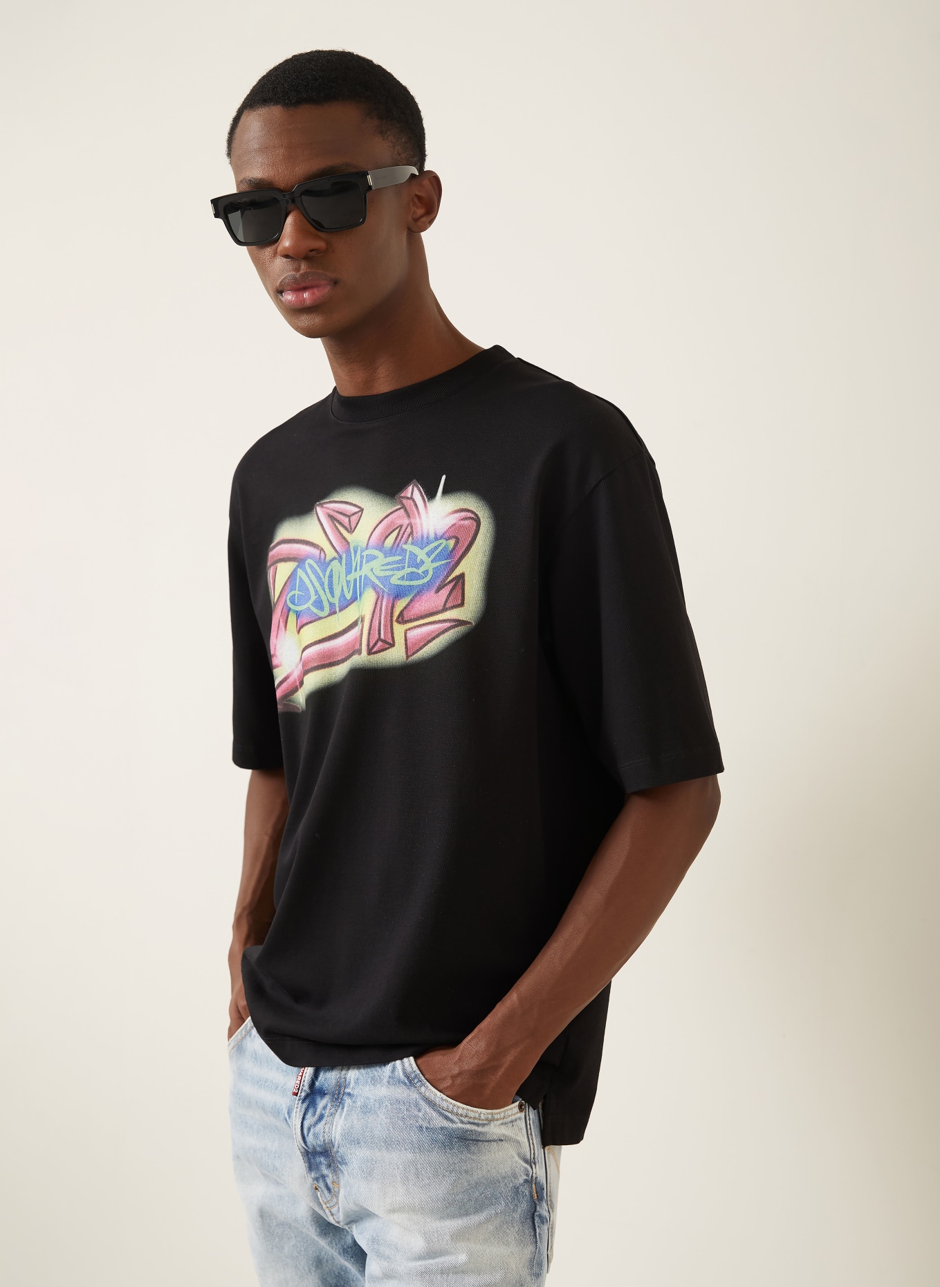 DSQUARED2 T-Shirt: SCHWARZ / ROSA / HELLGRÜN