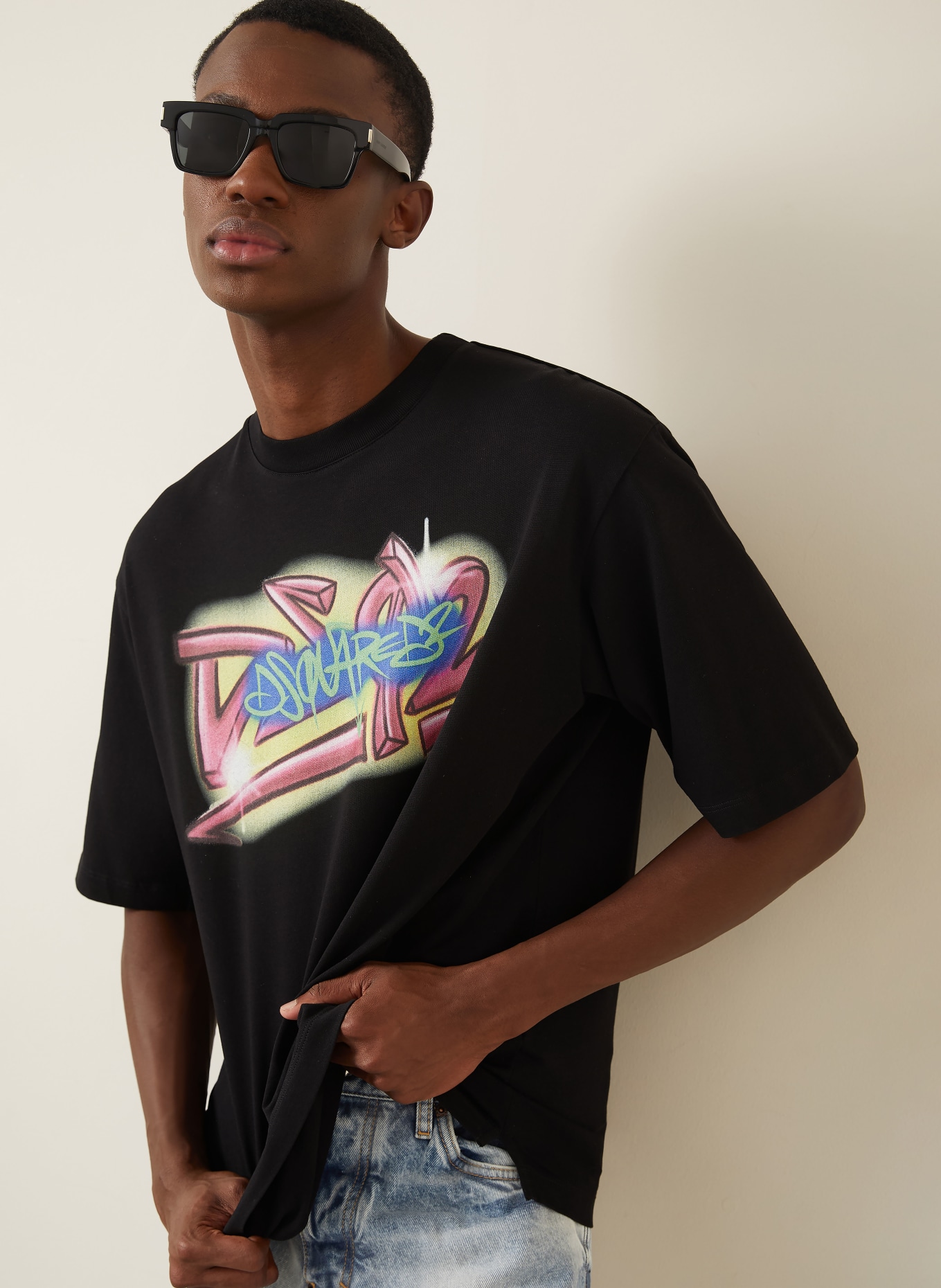 DSQUARED2 T-Shirt: SCHWARZ / ROSA / HELLGRÜN