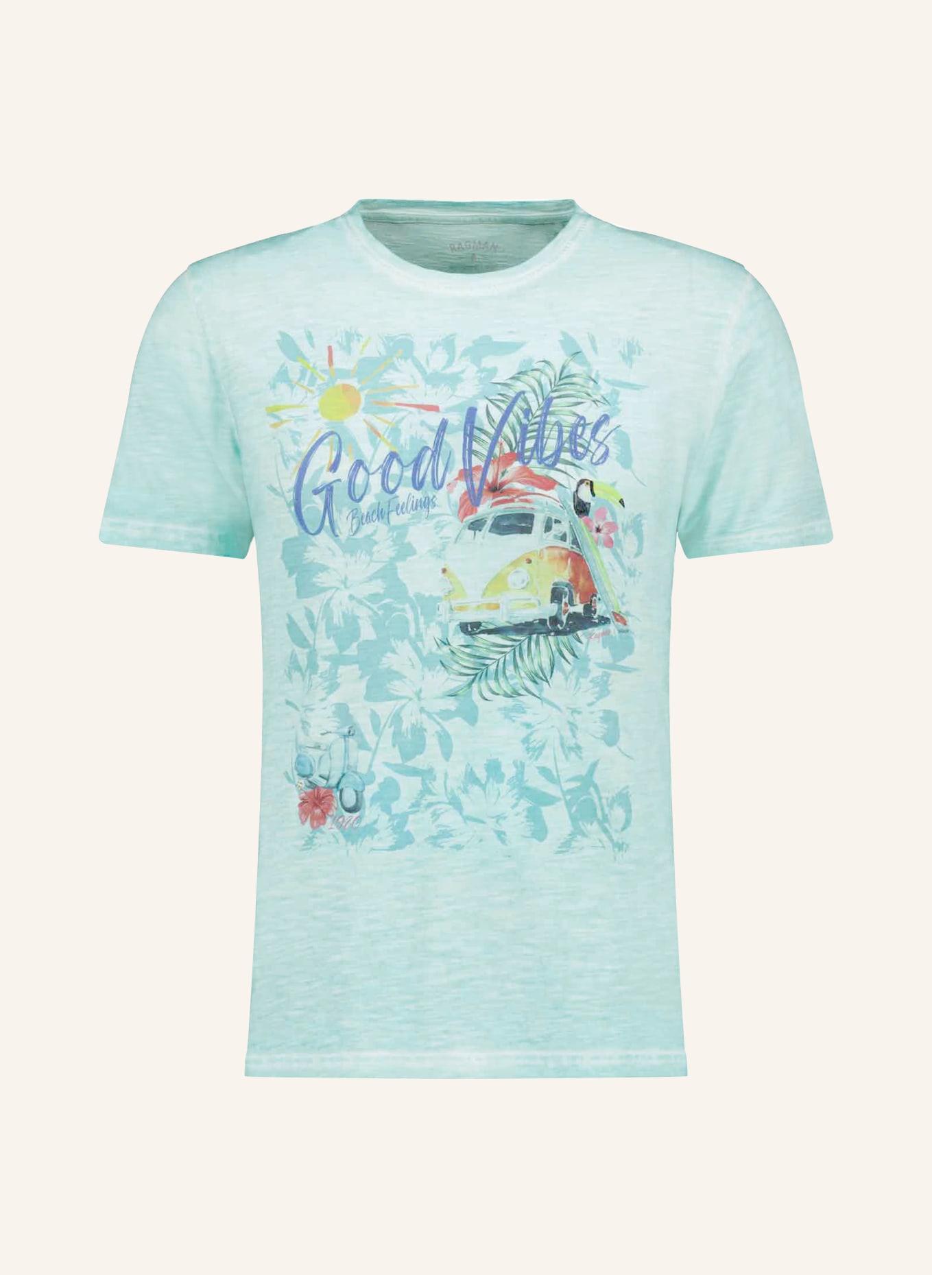 RAGMAN T-shirt: TURQUOISE / DONKERORANJE / BLAUW