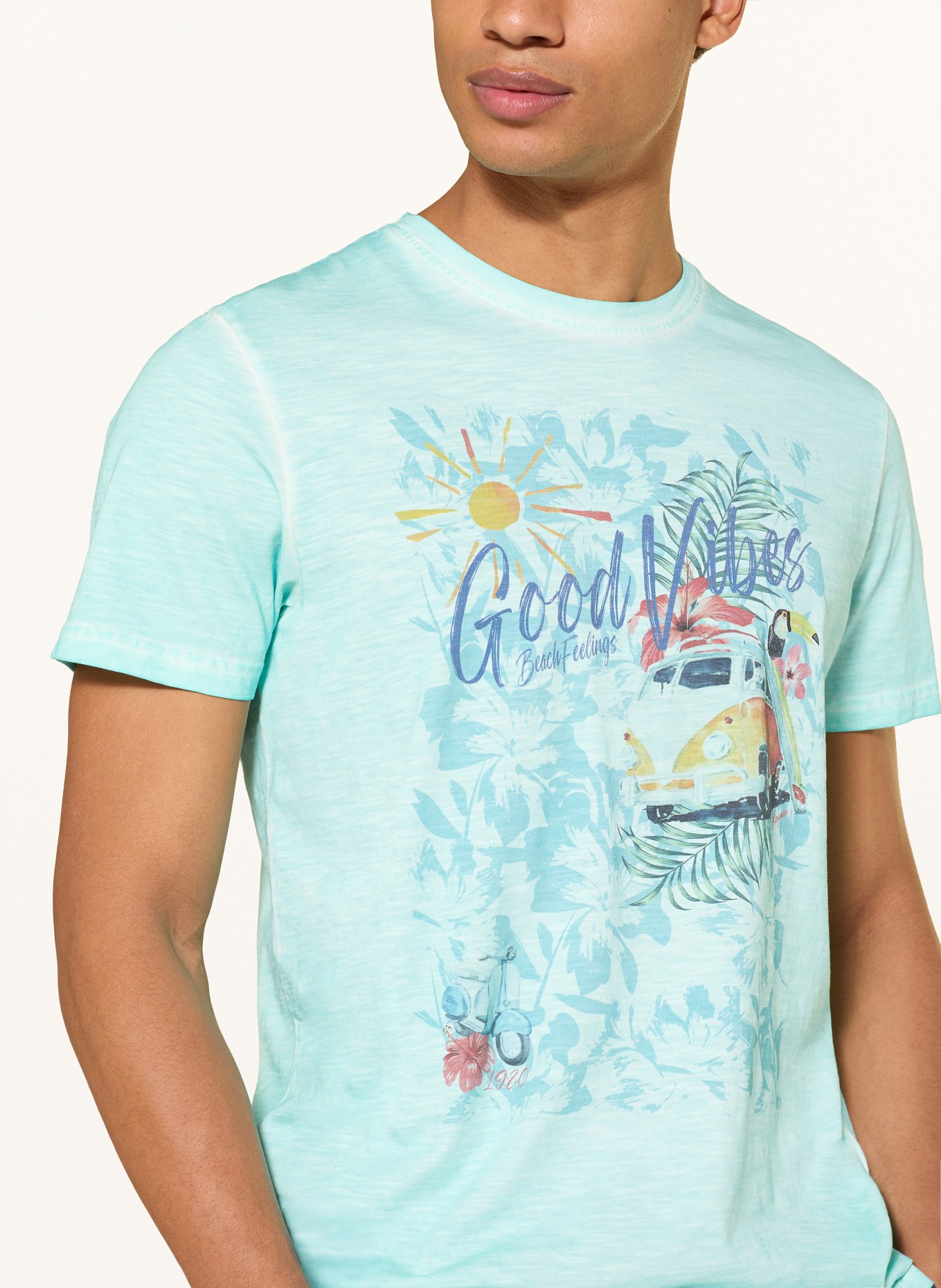 RAGMAN T-shirt: TURQUOISE / DONKERORANJE / BLAUW