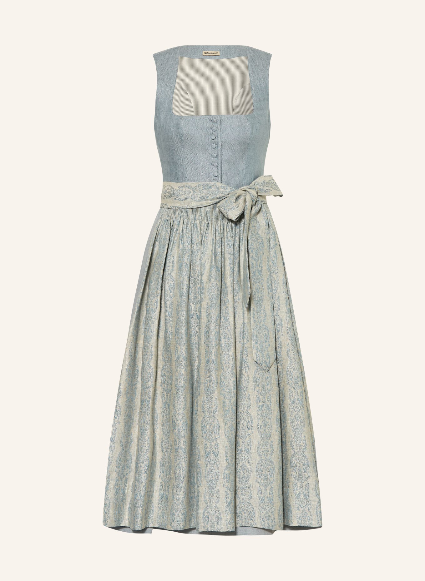 Gottseidank Dirndl z lnu MONIKA: SZARONIEBIESKI / JASNOZIELONY