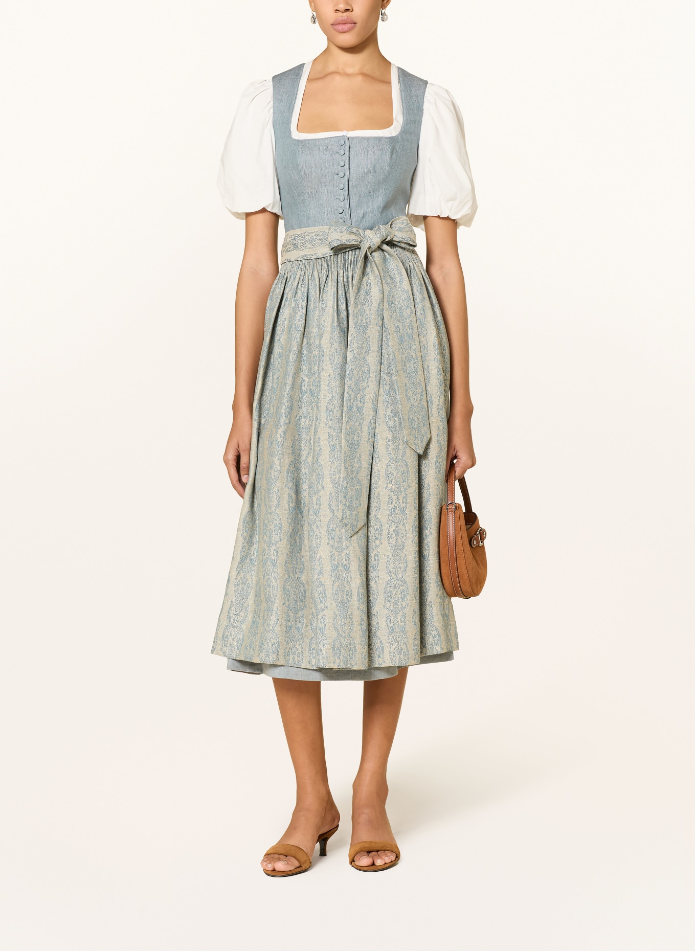 Gottseidank Dirndl z lnu MONIKA: SZARONIEBIESKI / JASNOZIELONY