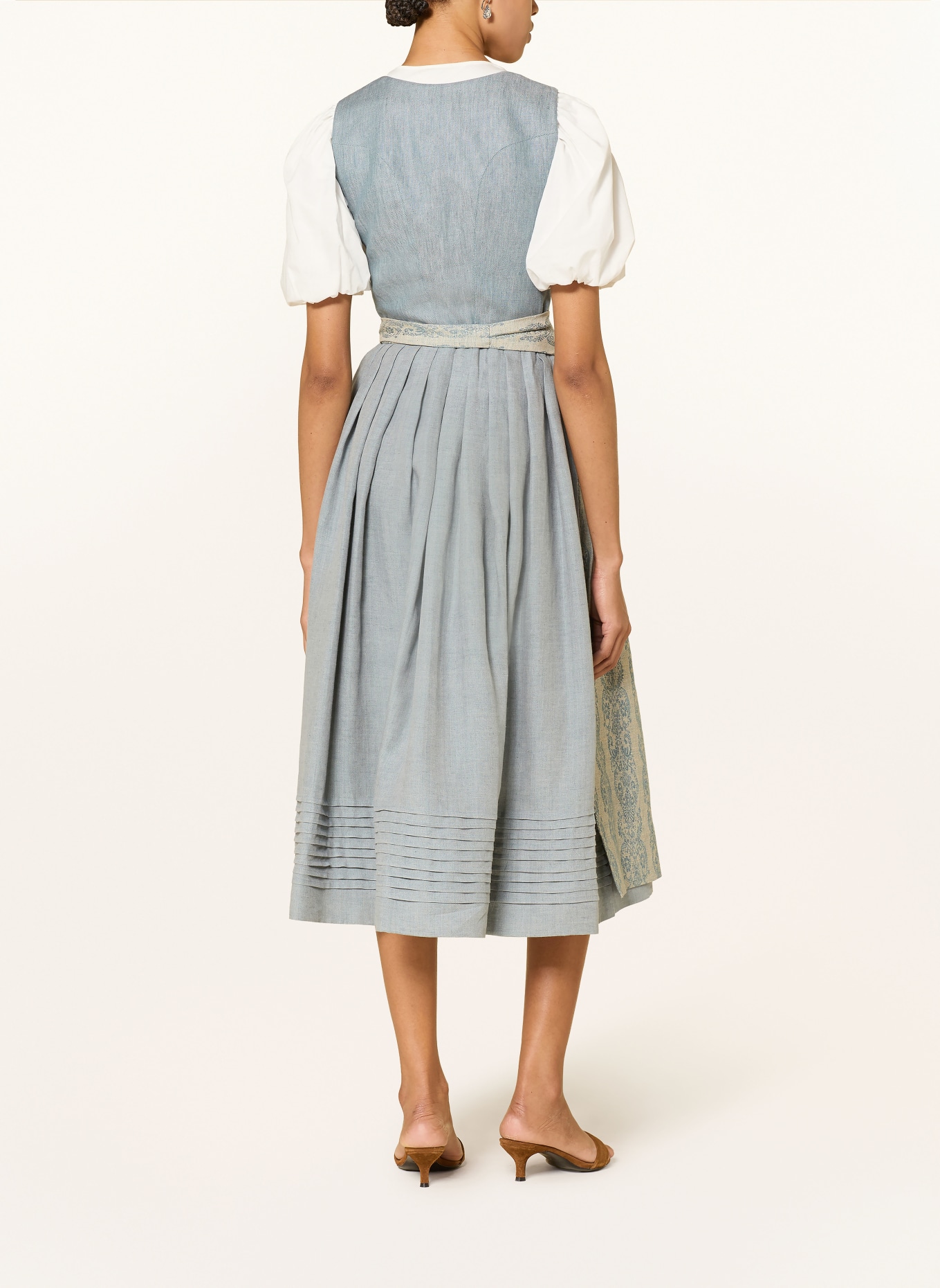 Gottseidank Dirndl z lnu MONIKA: SZARONIEBIESKI / JASNOZIELONY