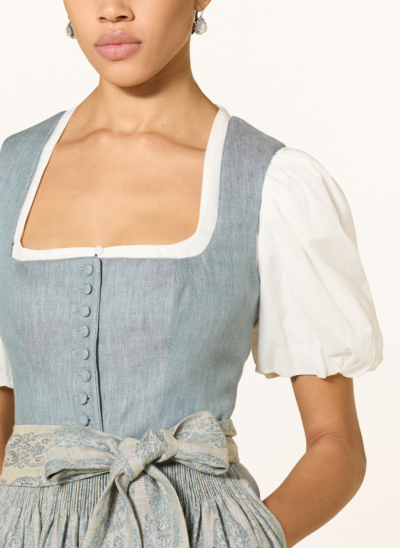 Gottseidank Dirndl z lnu MONIKA: SZARONIEBIESKI / JASNOZIELONY