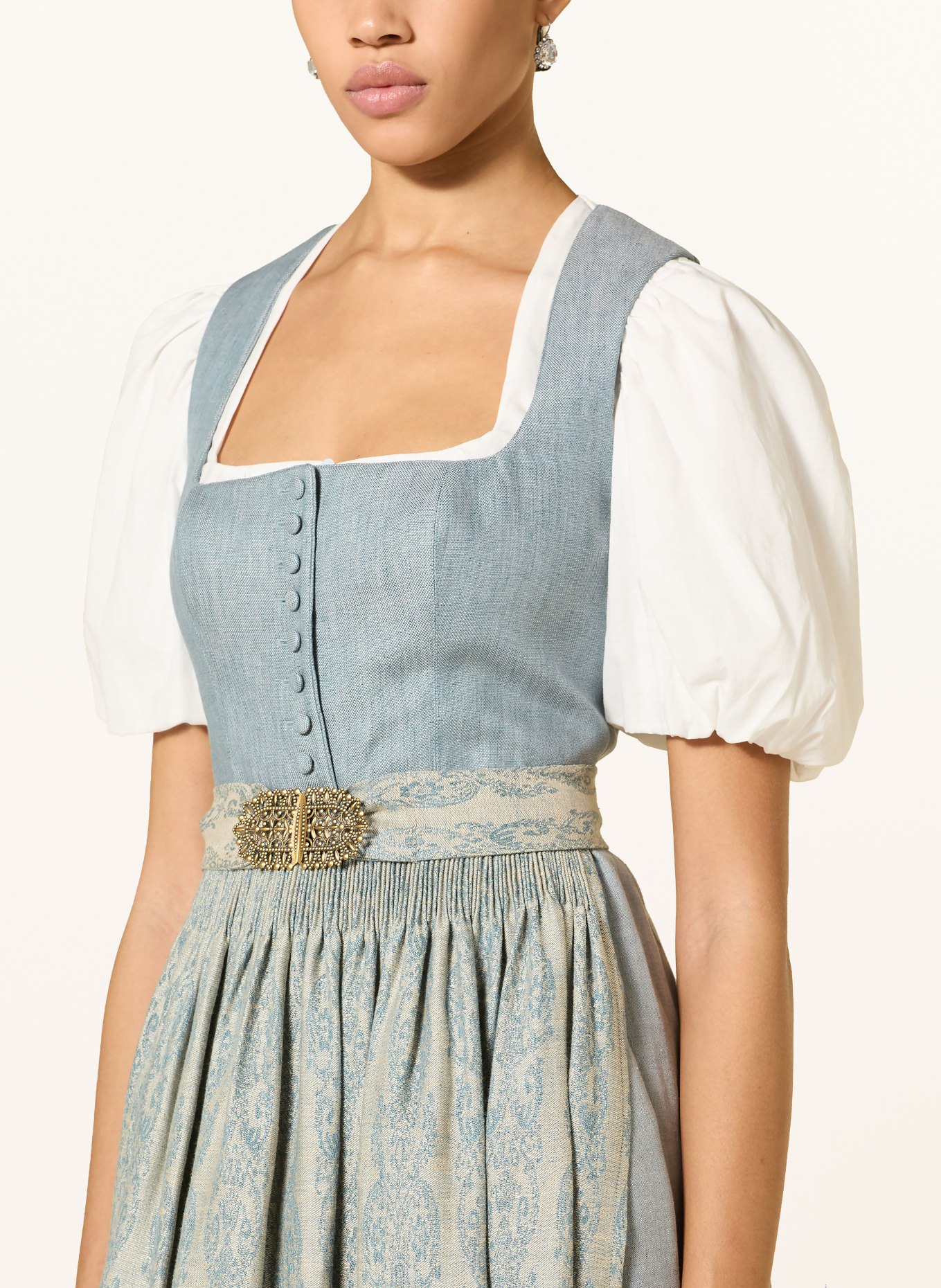 Gottseidank Dirndl z lnu MONIKA: SZARONIEBIESKI / JASNOZIELONY