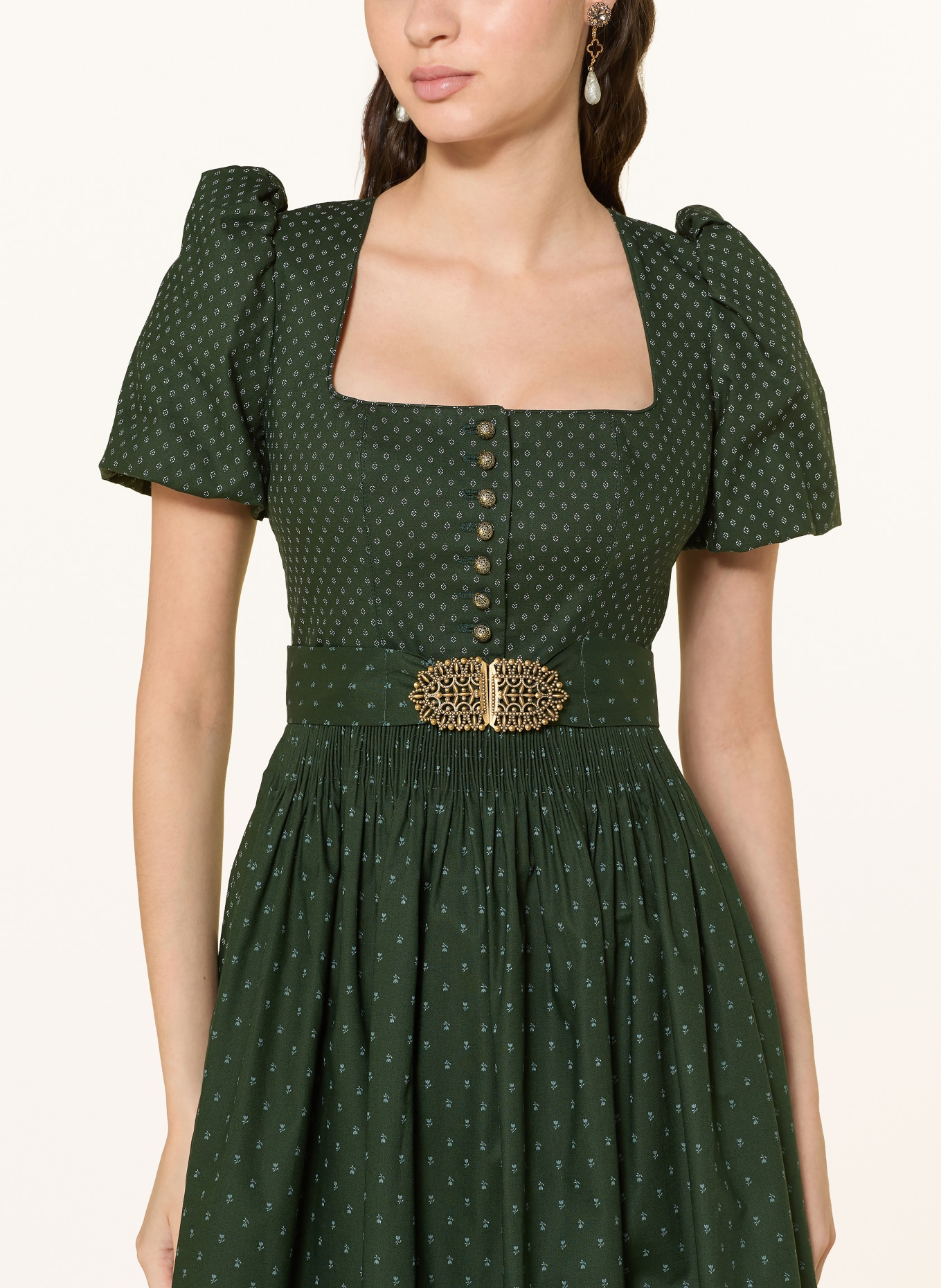 Gottseidank Dirndl MARGRET: CIEMNOZIELONY / BIAŁY