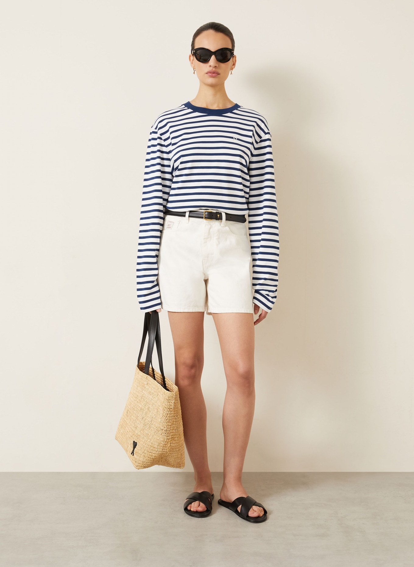 AMI PARIS T-shirt met lange mouwen: DONKERBLAUW / WIT