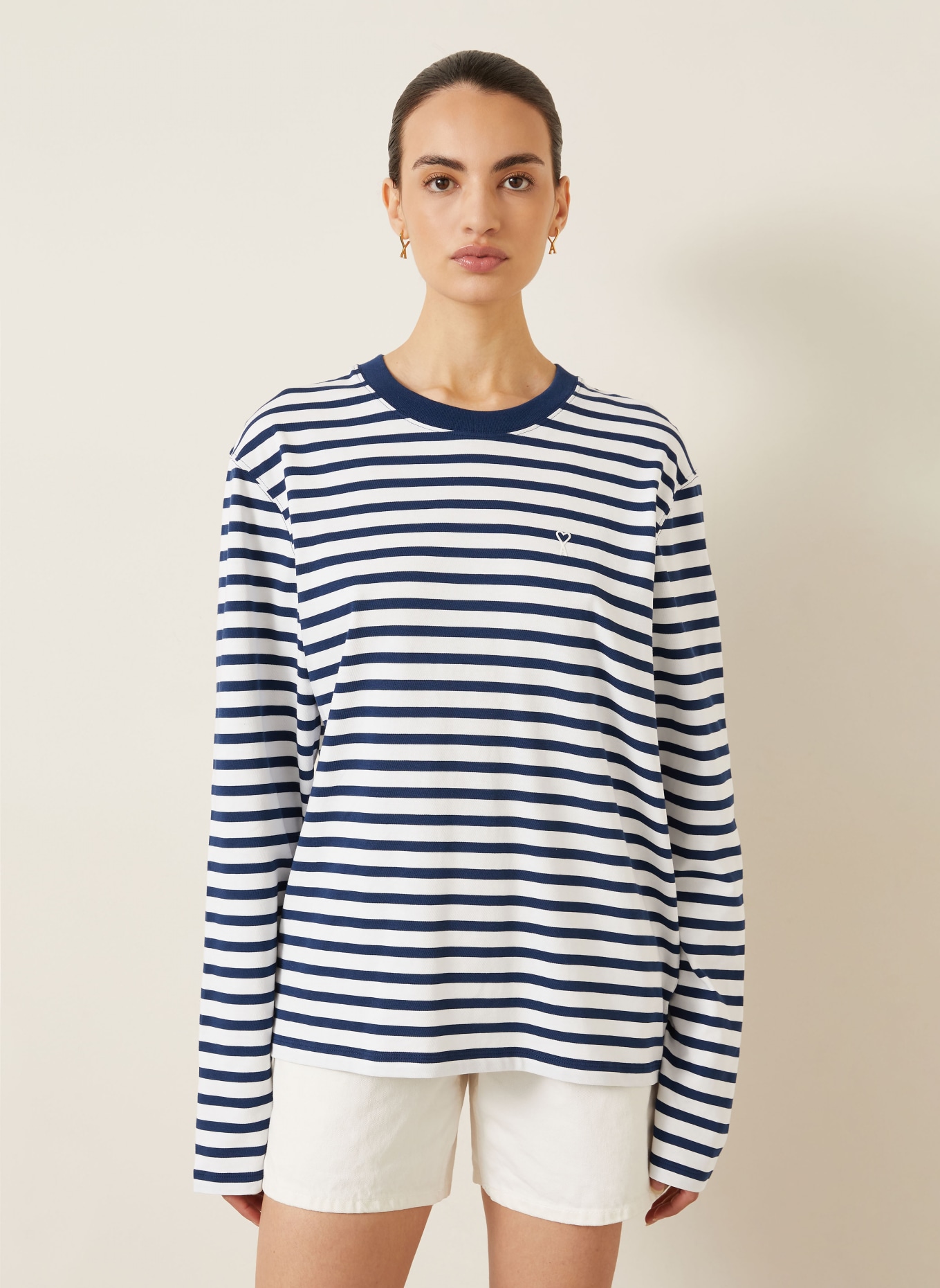 AMI PARIS T-shirt met lange mouwen: DONKERBLAUW / WIT