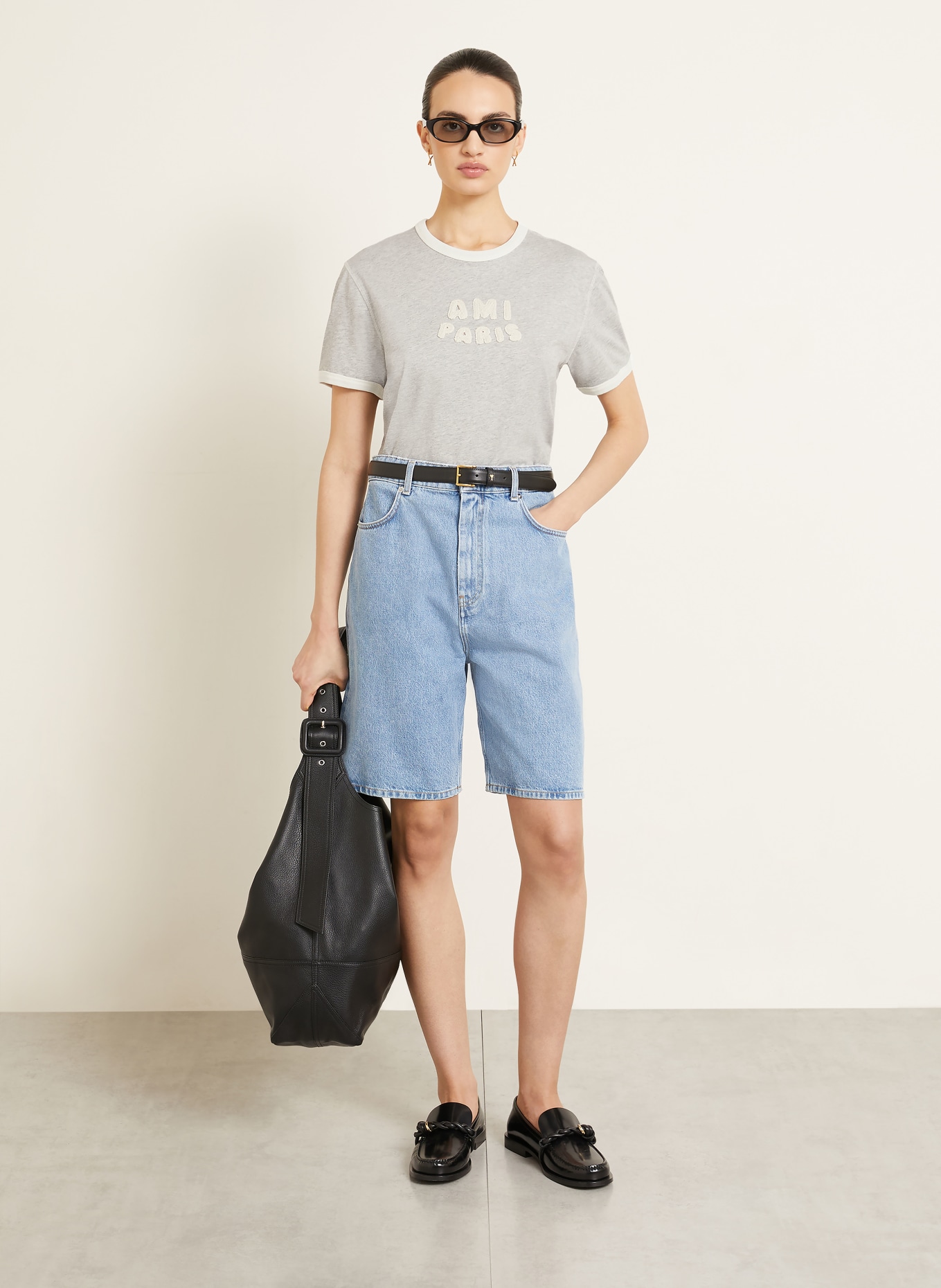 AMI PARIS T-shirt: LICHTGRIJS / CRÈME