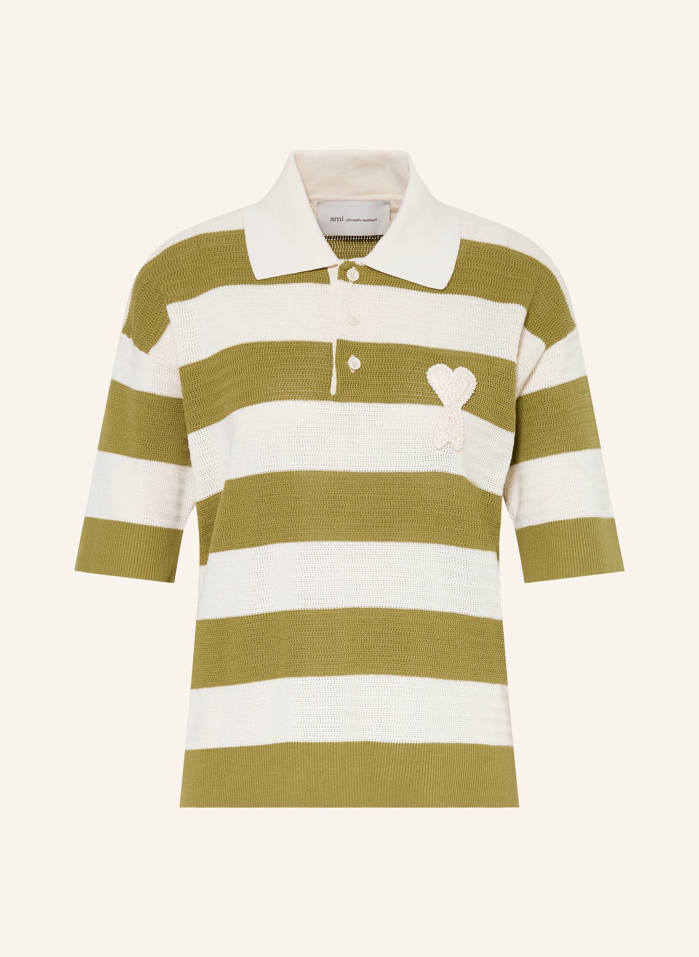 AMI PARIS Gebreid poloshirt: GROEN / CRÈME