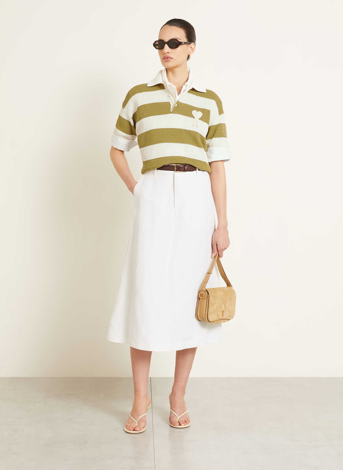 AMI PARIS Gebreid poloshirt: GROEN / CRÈME