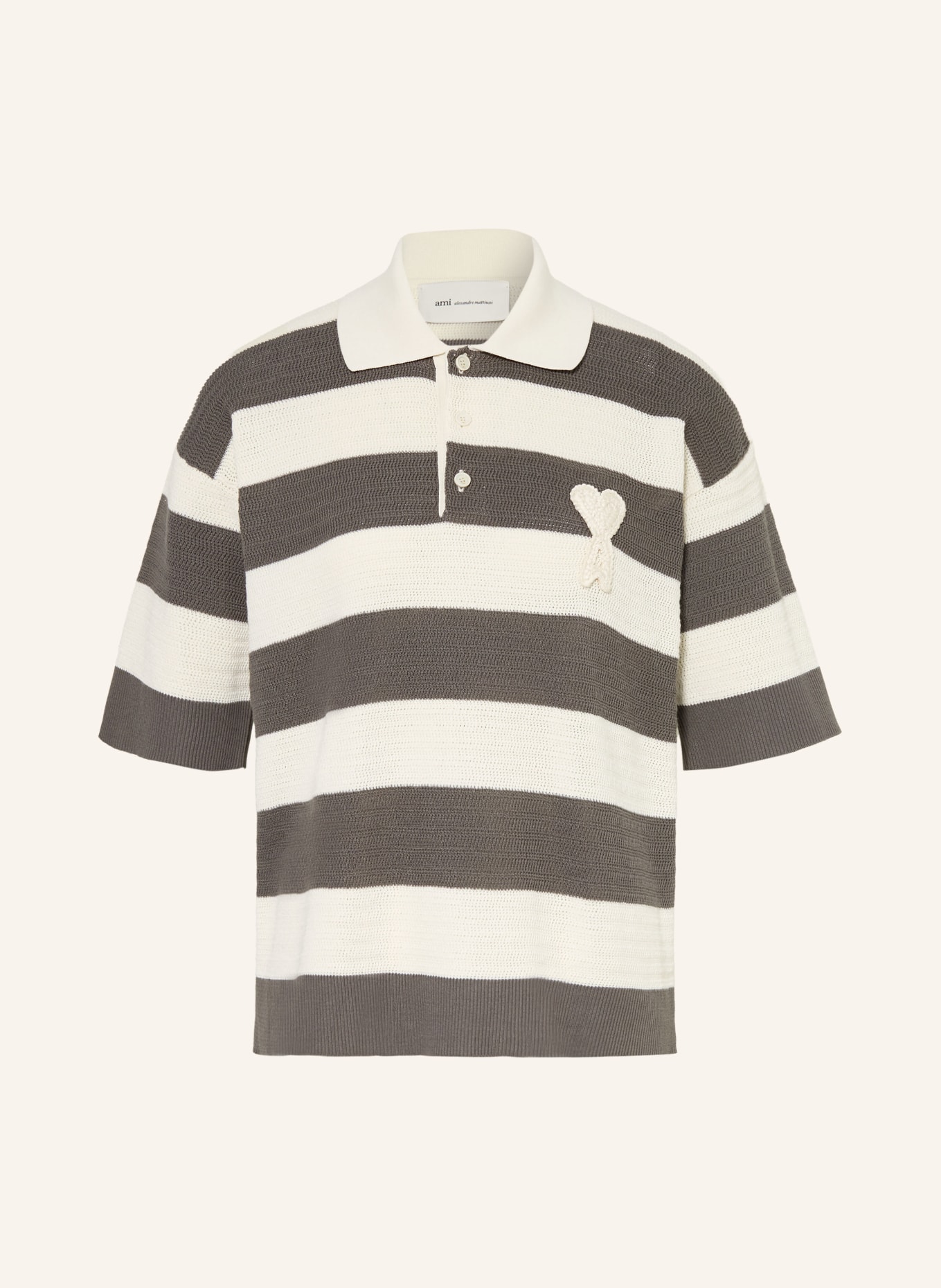 AMI PARIS Gebreid poloshirt: CRÈME / DONKERGRIJS