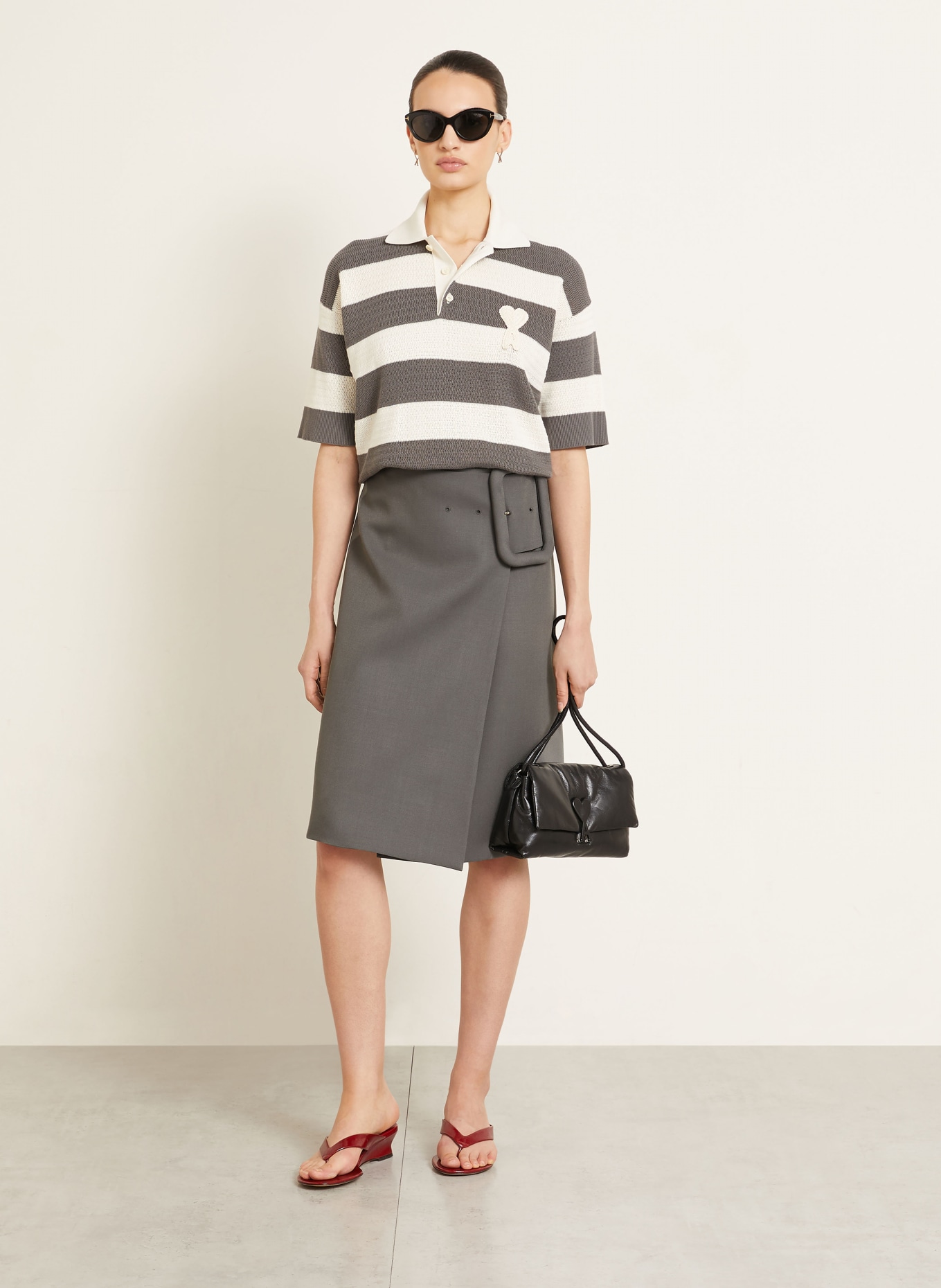 AMI PARIS Gebreid poloshirt: CRÈME / DONKERGRIJS