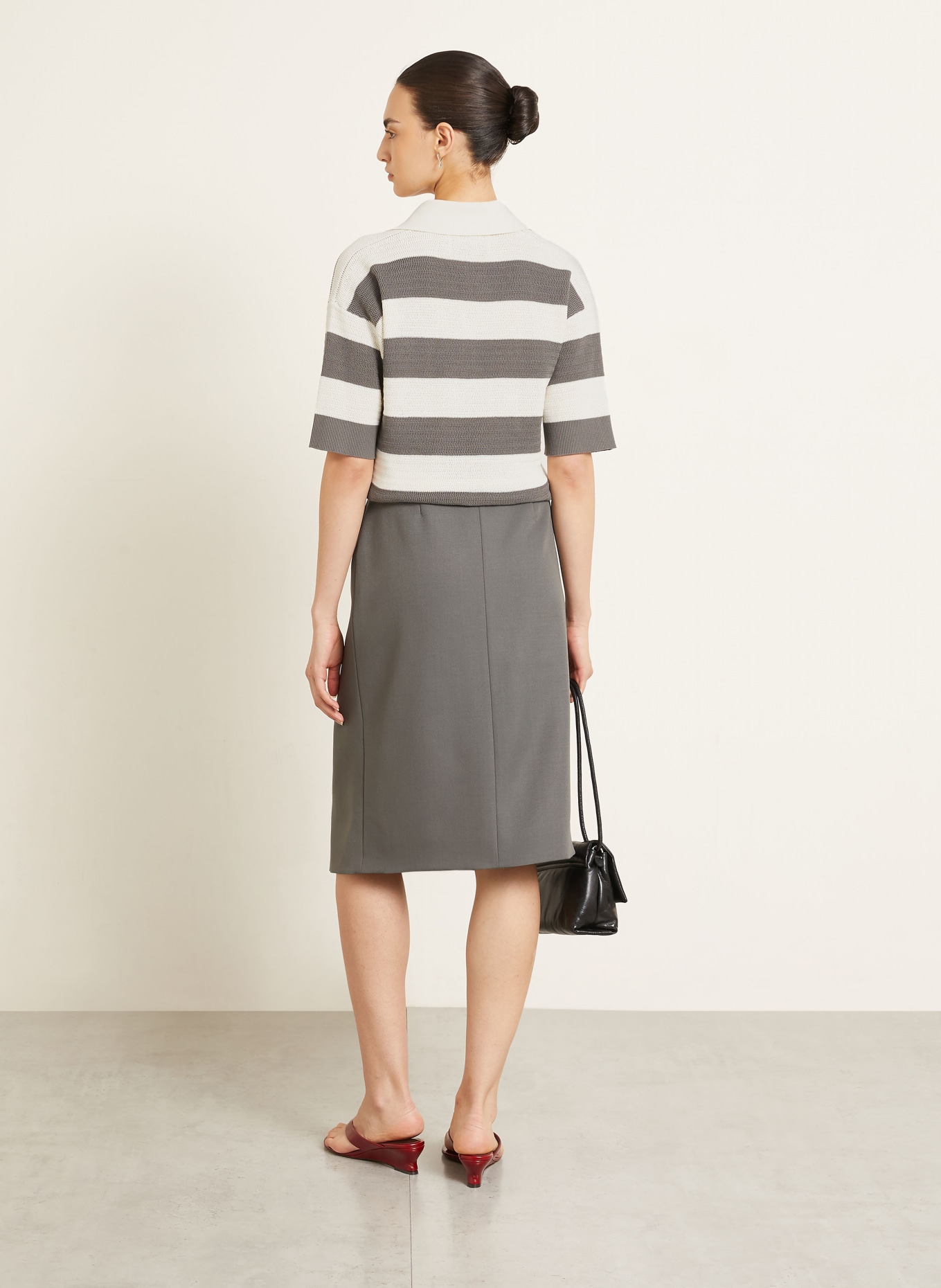 AMI PARIS Gebreid poloshirt: CRÈME / DONKERGRIJS