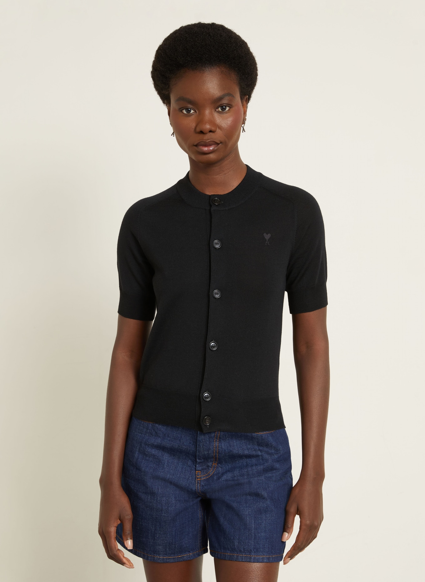 AMI PARIS Cardigan en laine mérinos: NOIR