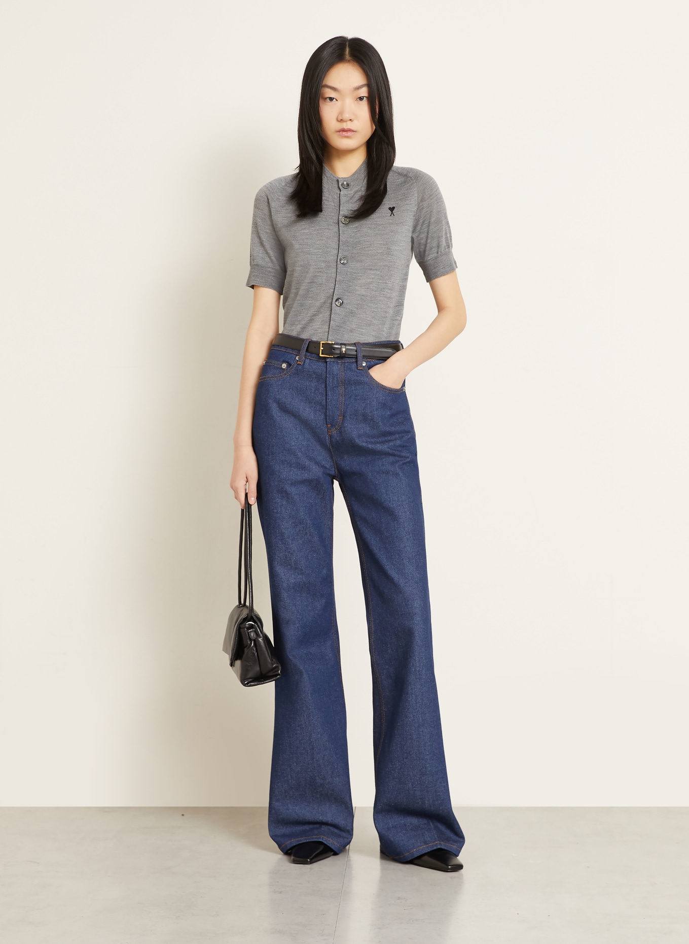 AMI PARIS Strickjacke aus Merinowolle: GRAU / SCHWARZ