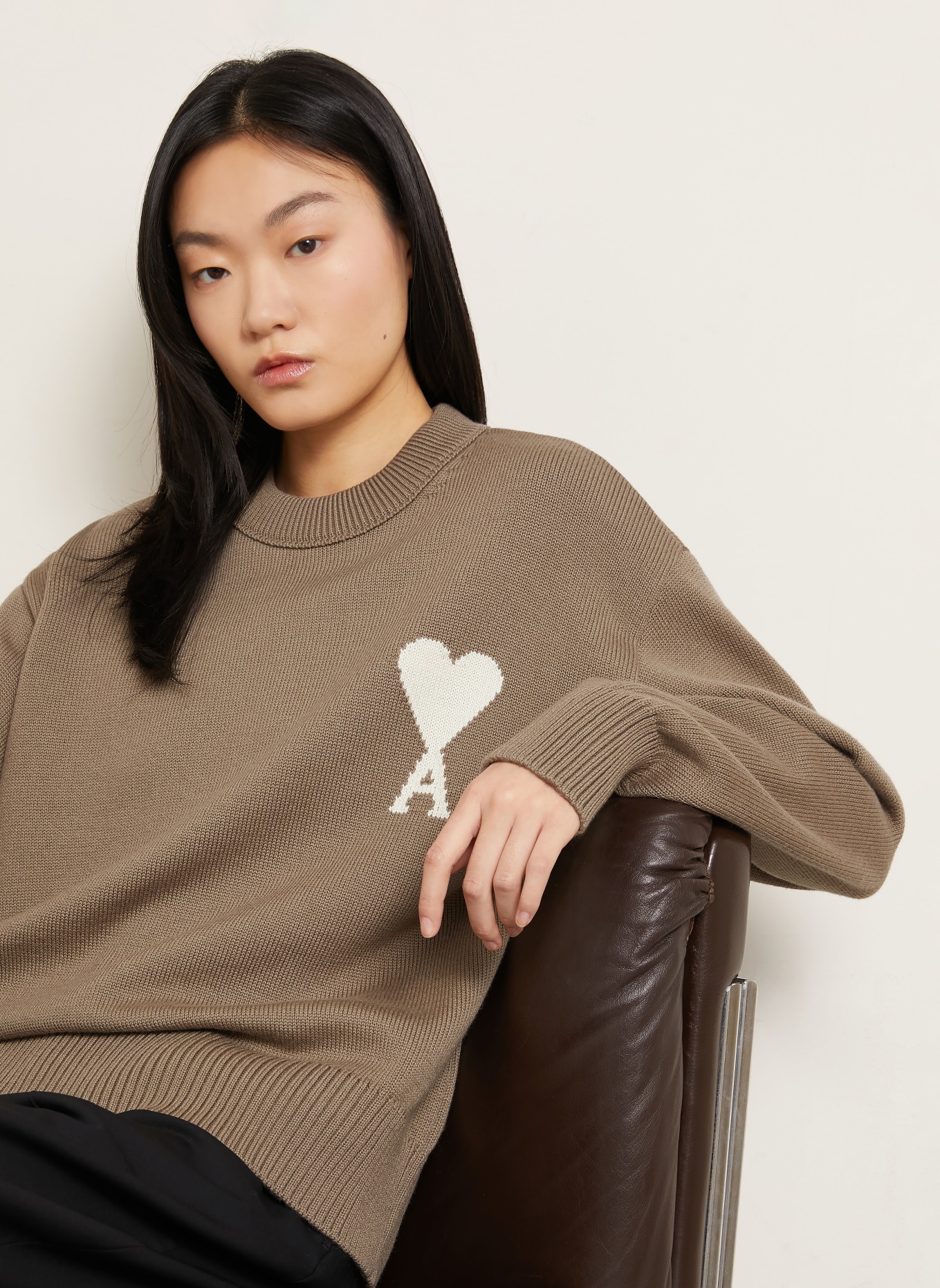 AMI PARIS Pullover: TAUPE / CREME