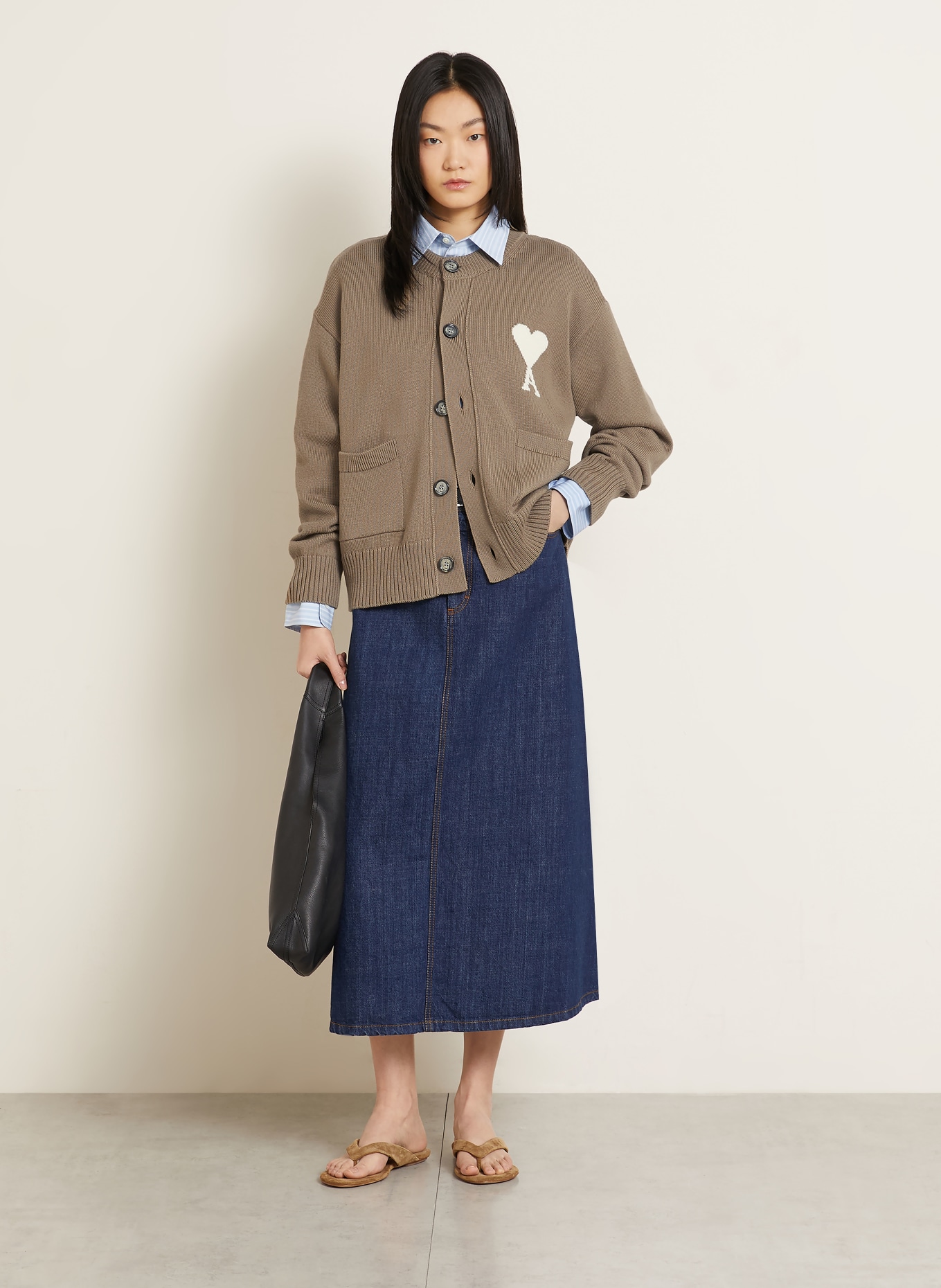 AMI PARIS Strickjacke: TAUPE / ECRU