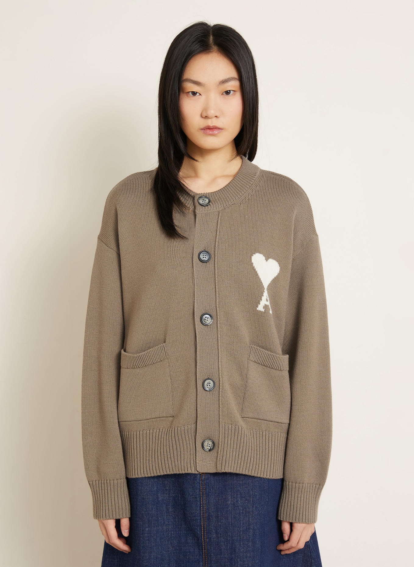 AMI PARIS Strickjacke: TAUPE / ECRU