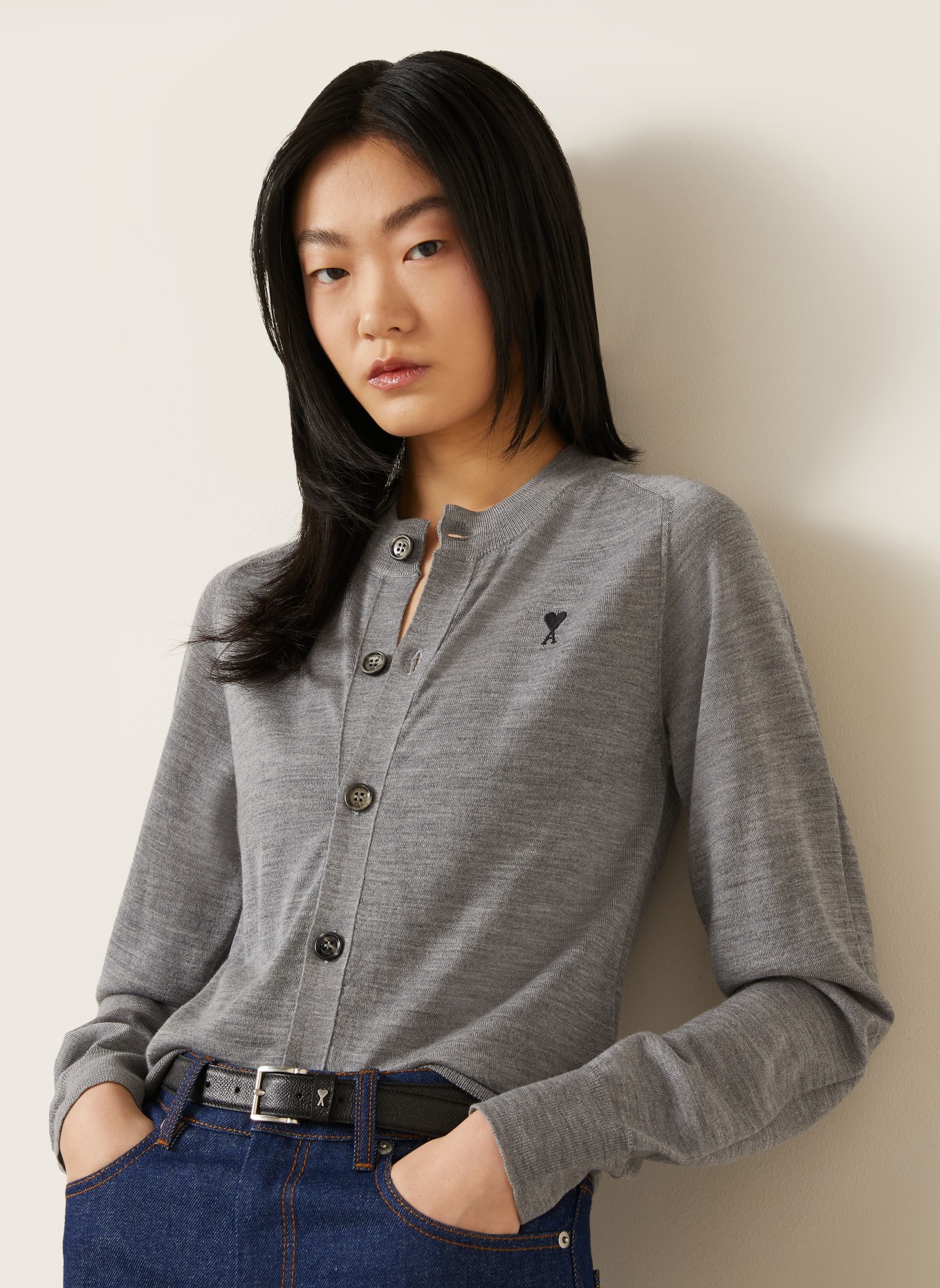 AMI PARIS Strickjacke aus Merinowolle: GRAU