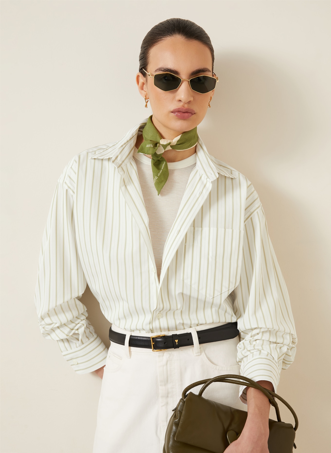 AMI PARIS overhemdblouse: WIT / GROEN