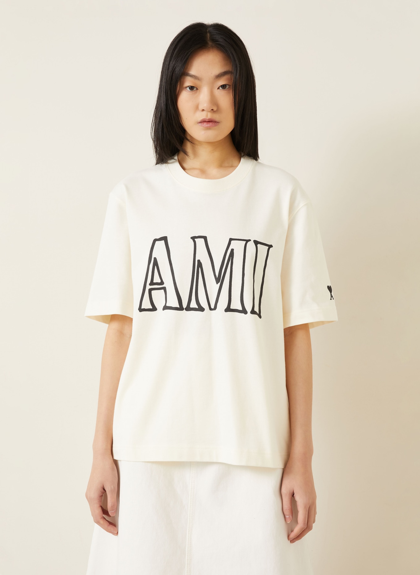 AMI PARIS T-Shirt: CREME / SCHWARZ