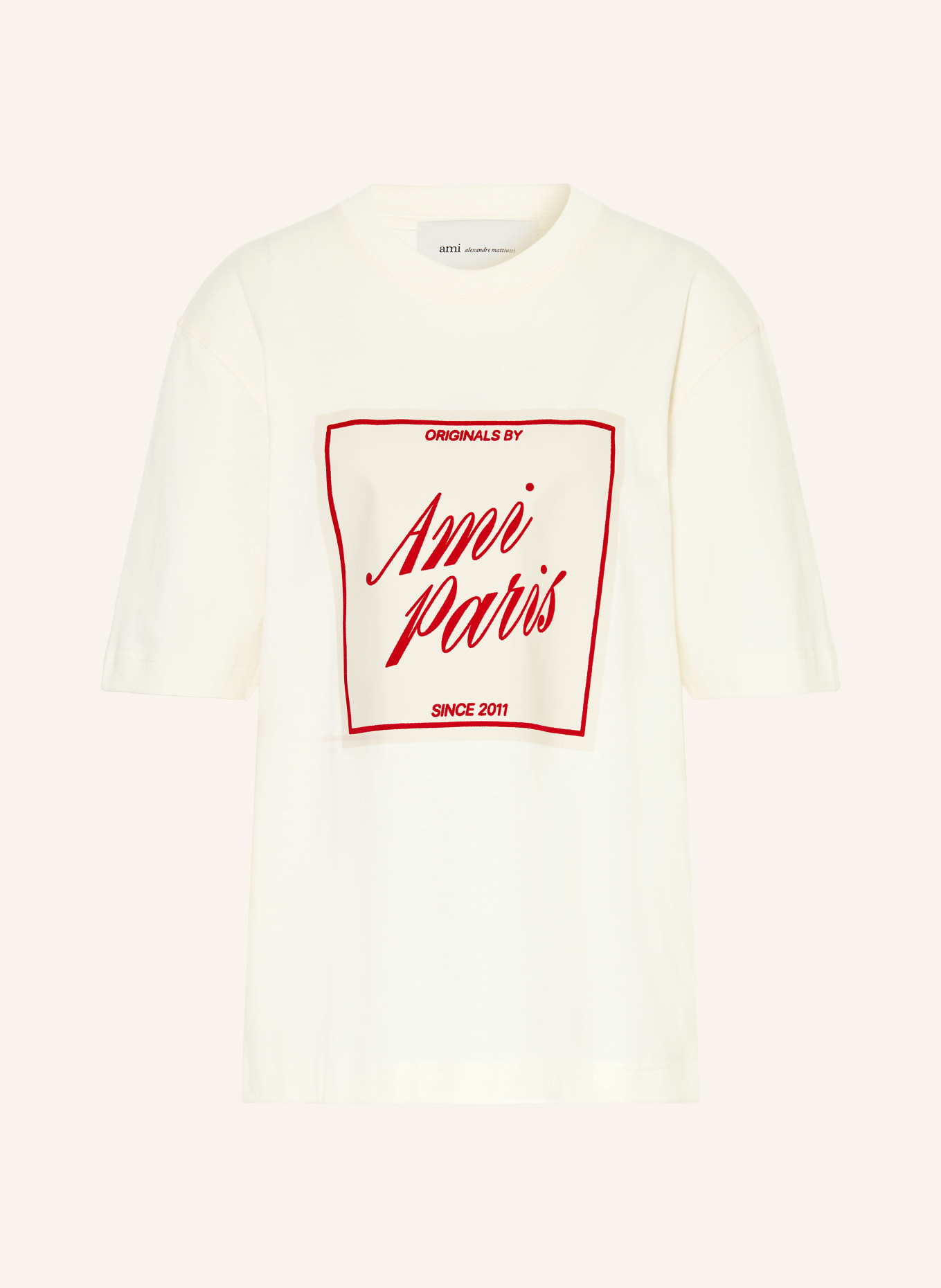 AMI PARIS T-shirt: CRÈME / ROUGE