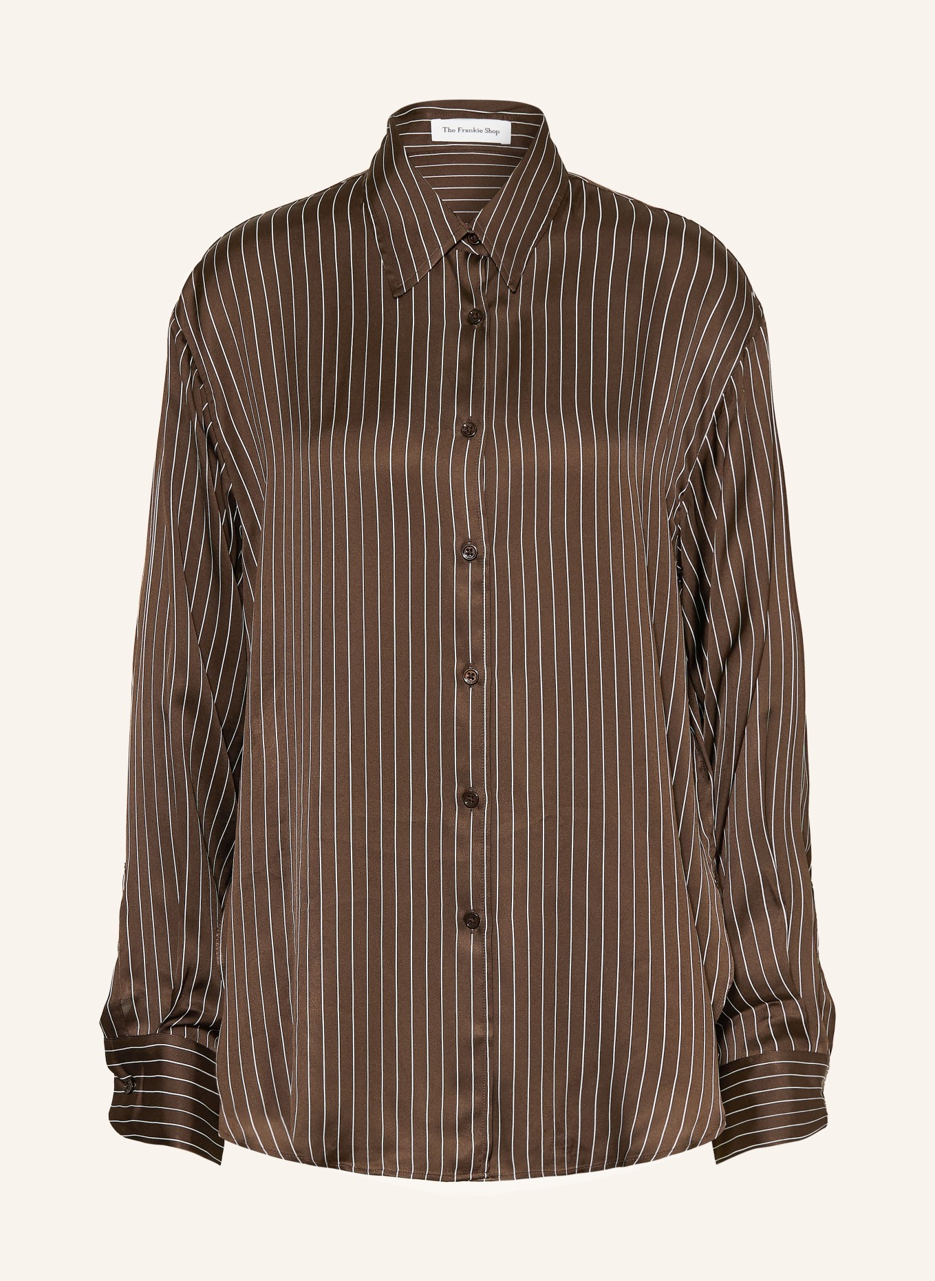 The Frankie Shop Chemisier PERI en satin: MARRON FONCÉ / BLANC