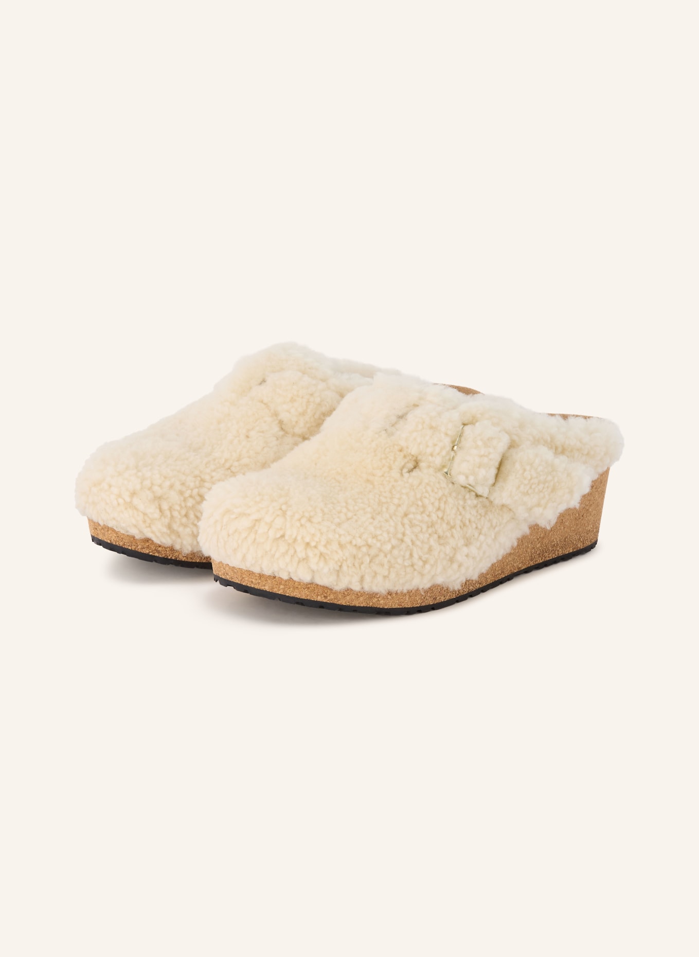 BIRKENSTOCK Plateau-Mules FANNY TEDDY: ECRU / GOLD