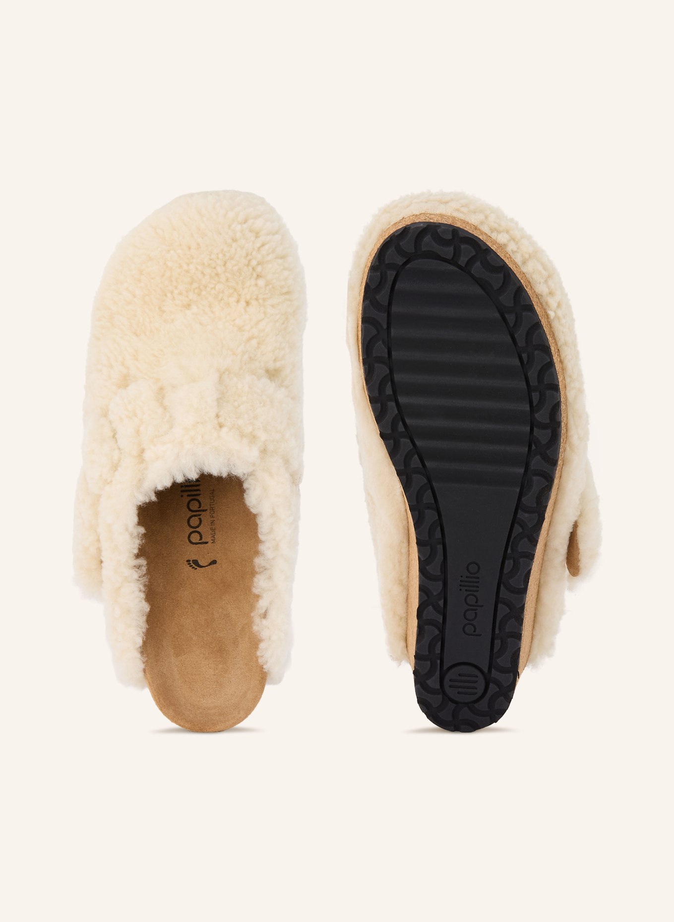 BIRKENSTOCK Plateau-Mules FANNY TEDDY: ECRU / GOLD