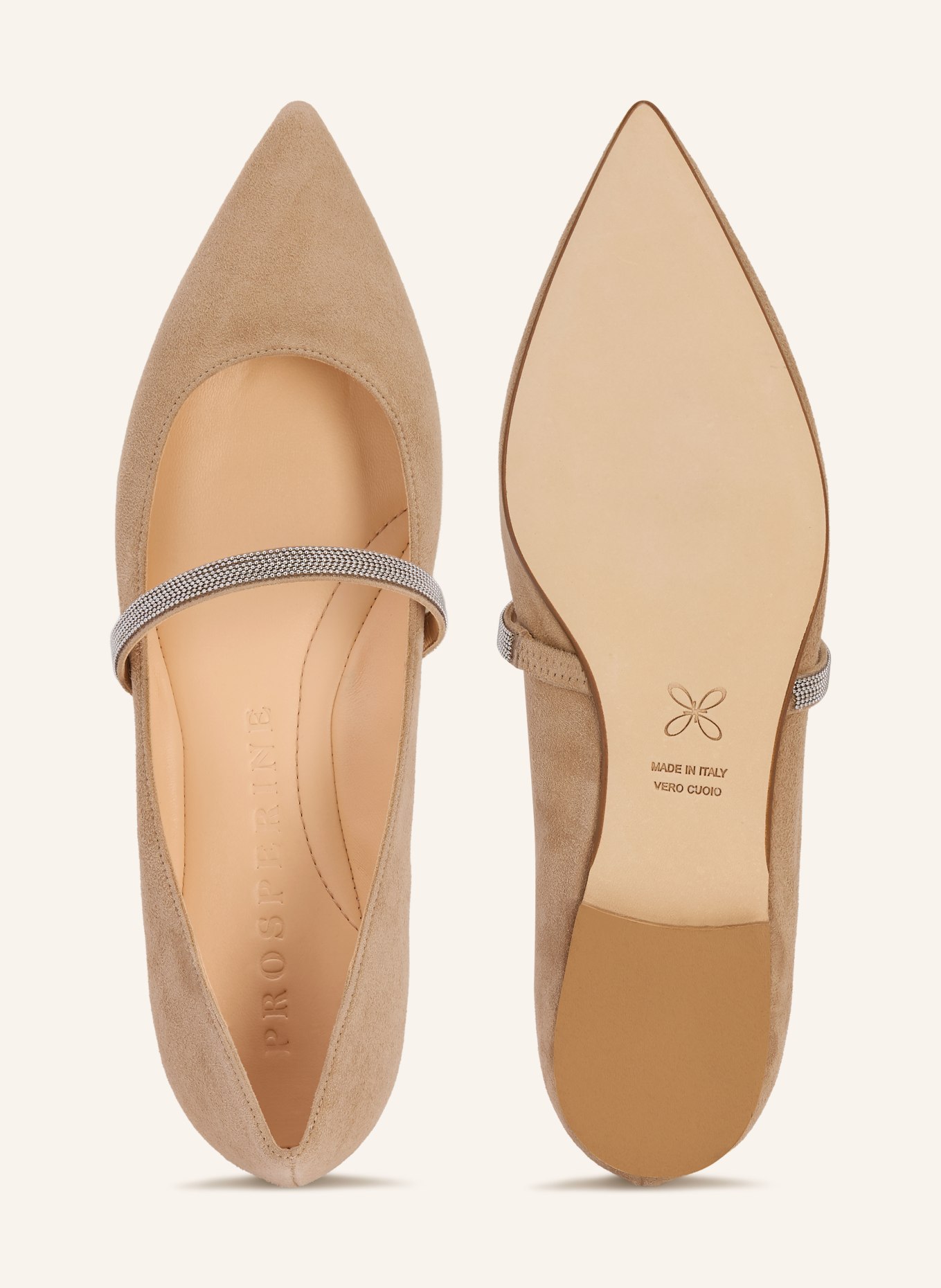 PROSPERINE Mary-Jane-Ballerinas mit Schmuckperlen: HELLBRAUN