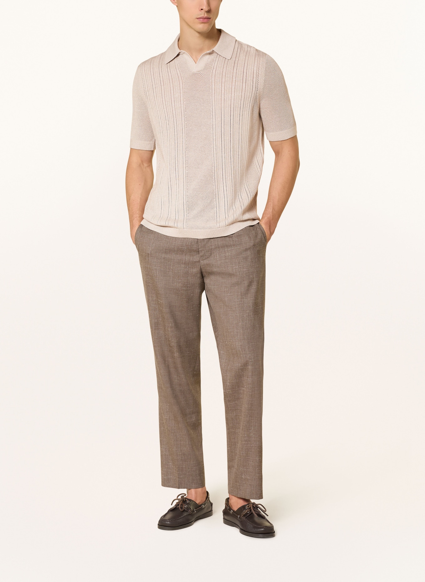 TIGER OF SWEDEN Polo en maille EOIN avec lin et laine mérinos: ÉCRU