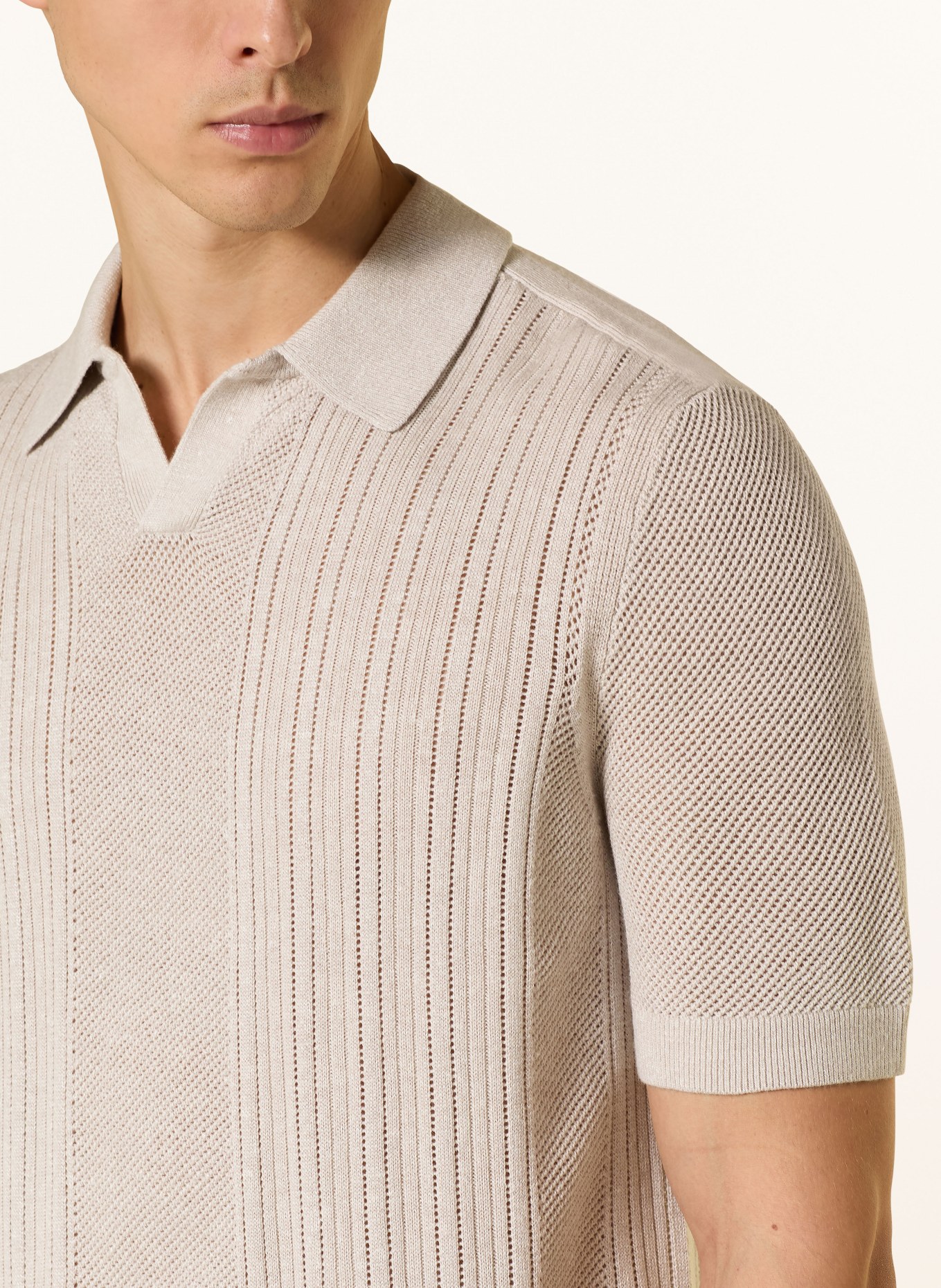 TIGER OF SWEDEN Polo en maille EOIN avec lin et laine mérinos: ÉCRU