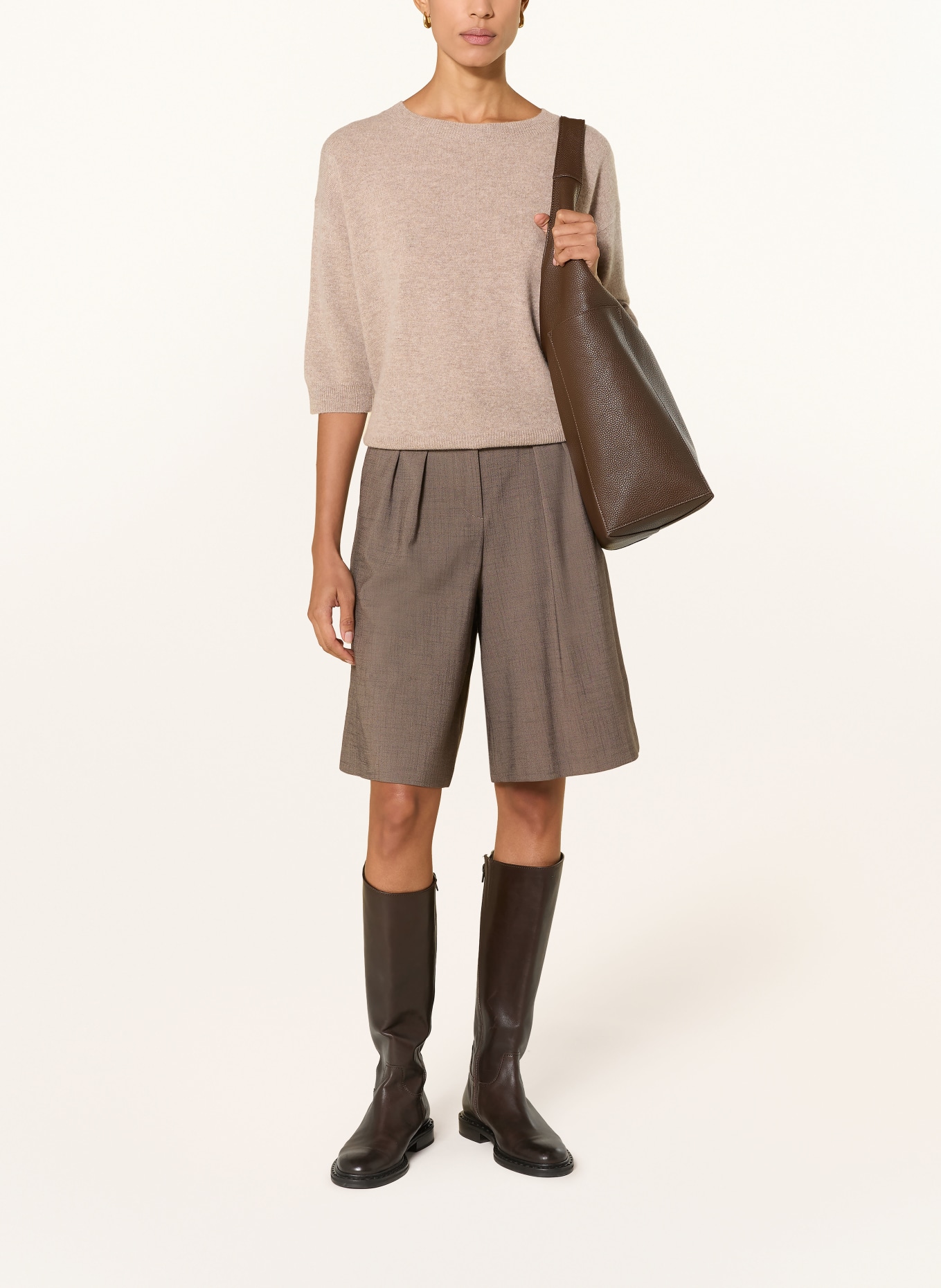 darling harbour Cashmere-Pullover mit 3/4-Arm: GREIGE MELANGE