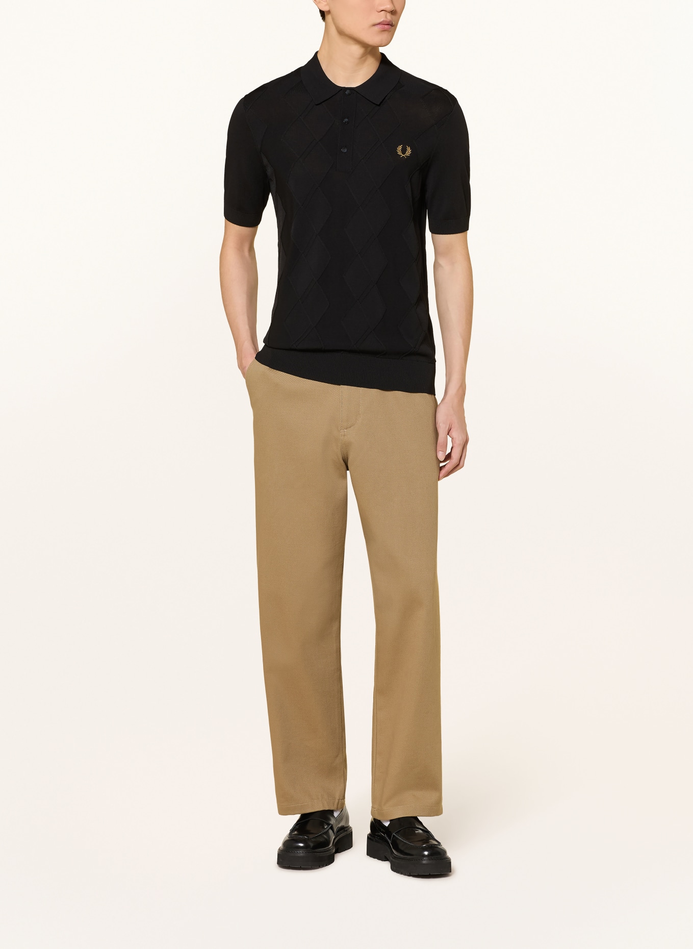 FRED PERRY Pletené polo tričko: ČERNÁ