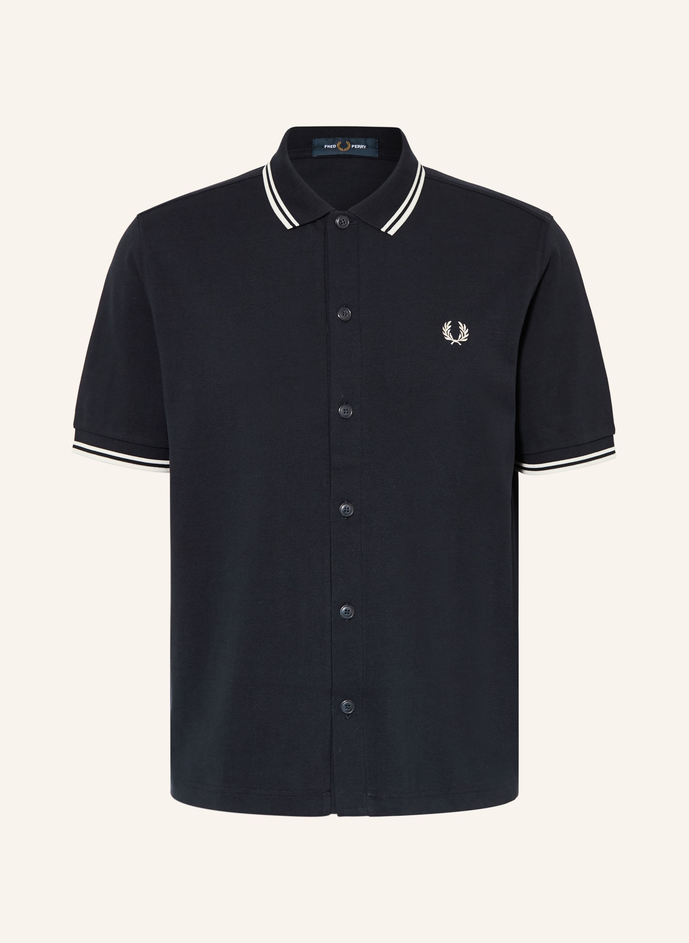 FRED PERRY Chemise à manches courtes Comfort Fit en piqué: BLEU FONCÉ / BLANC