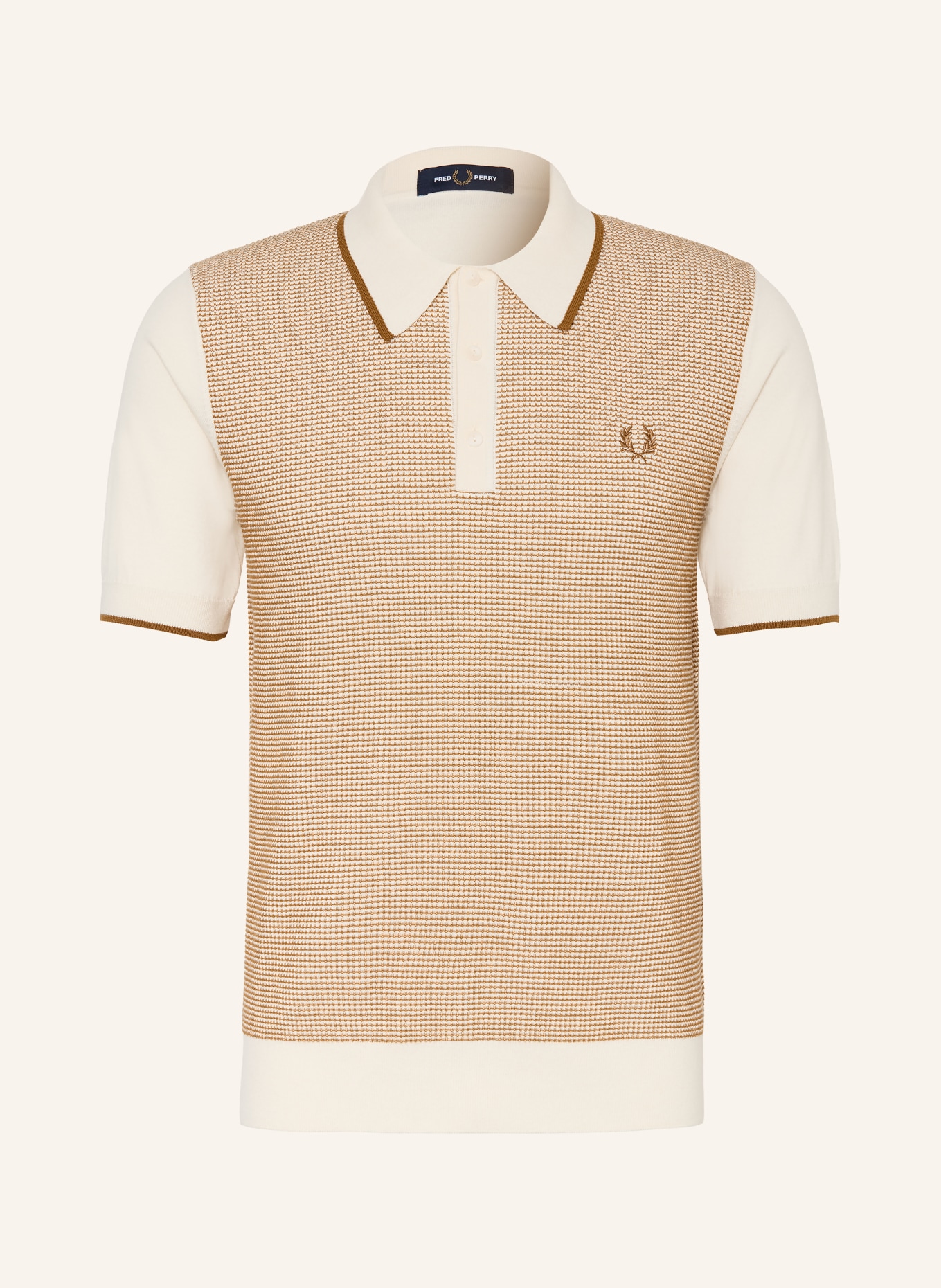 FRED PERRY Strick-Poloshirt: HELLBRAUN / ECRU