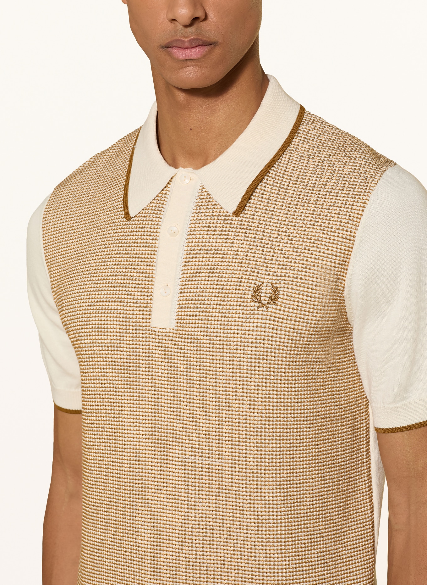 FRED PERRY Strick-Poloshirt: HELLBRAUN / ECRU