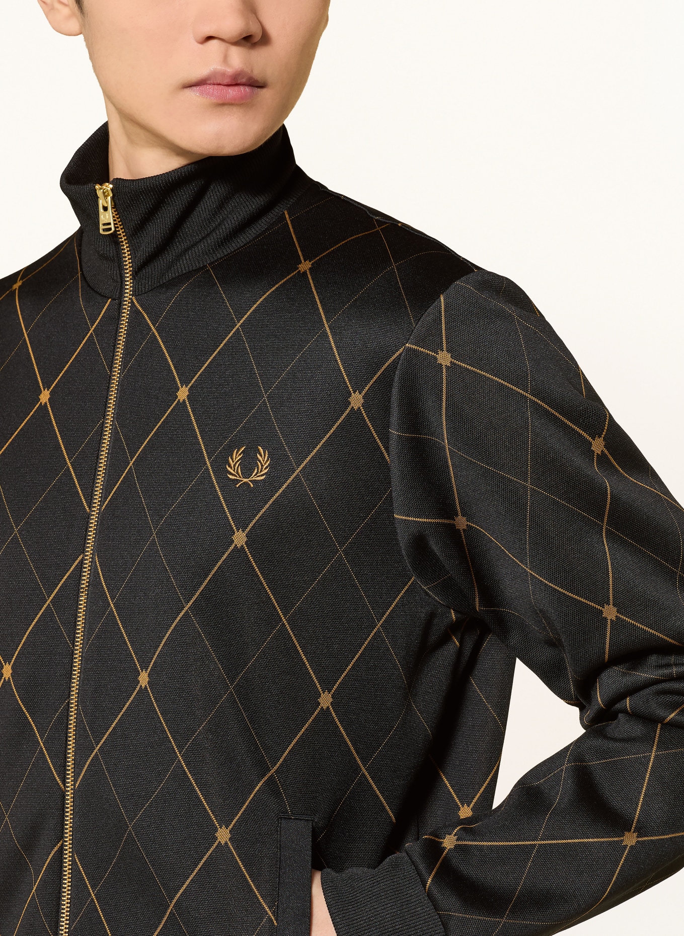 FRED PERRY sweat à capuche: BLEU FONCÉ / MARRON CLAIR