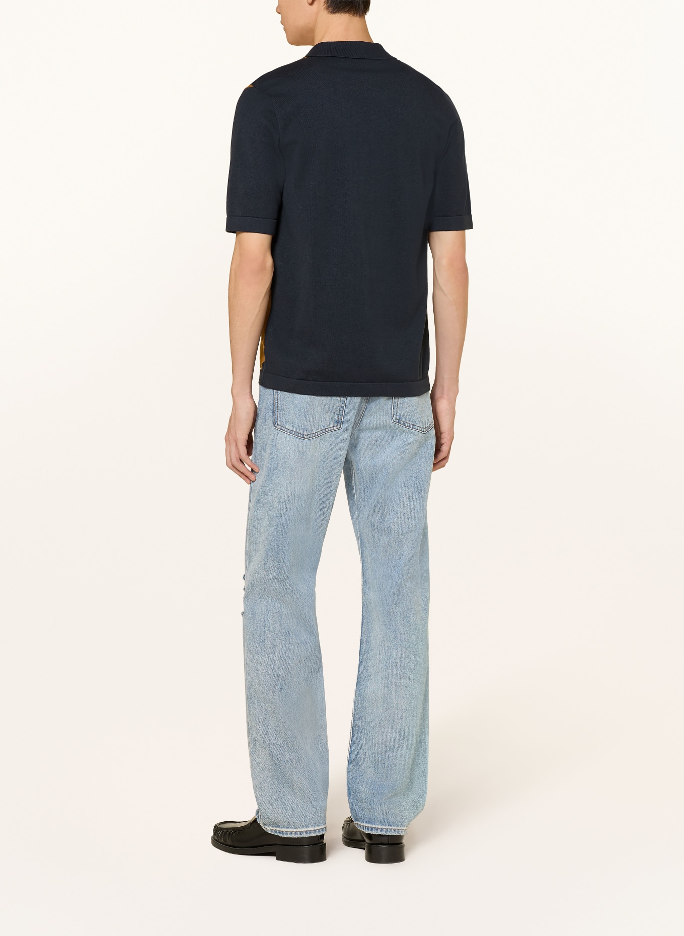 FRED PERRY Slim fit knit shirt: DARK BLUE / COGNAC