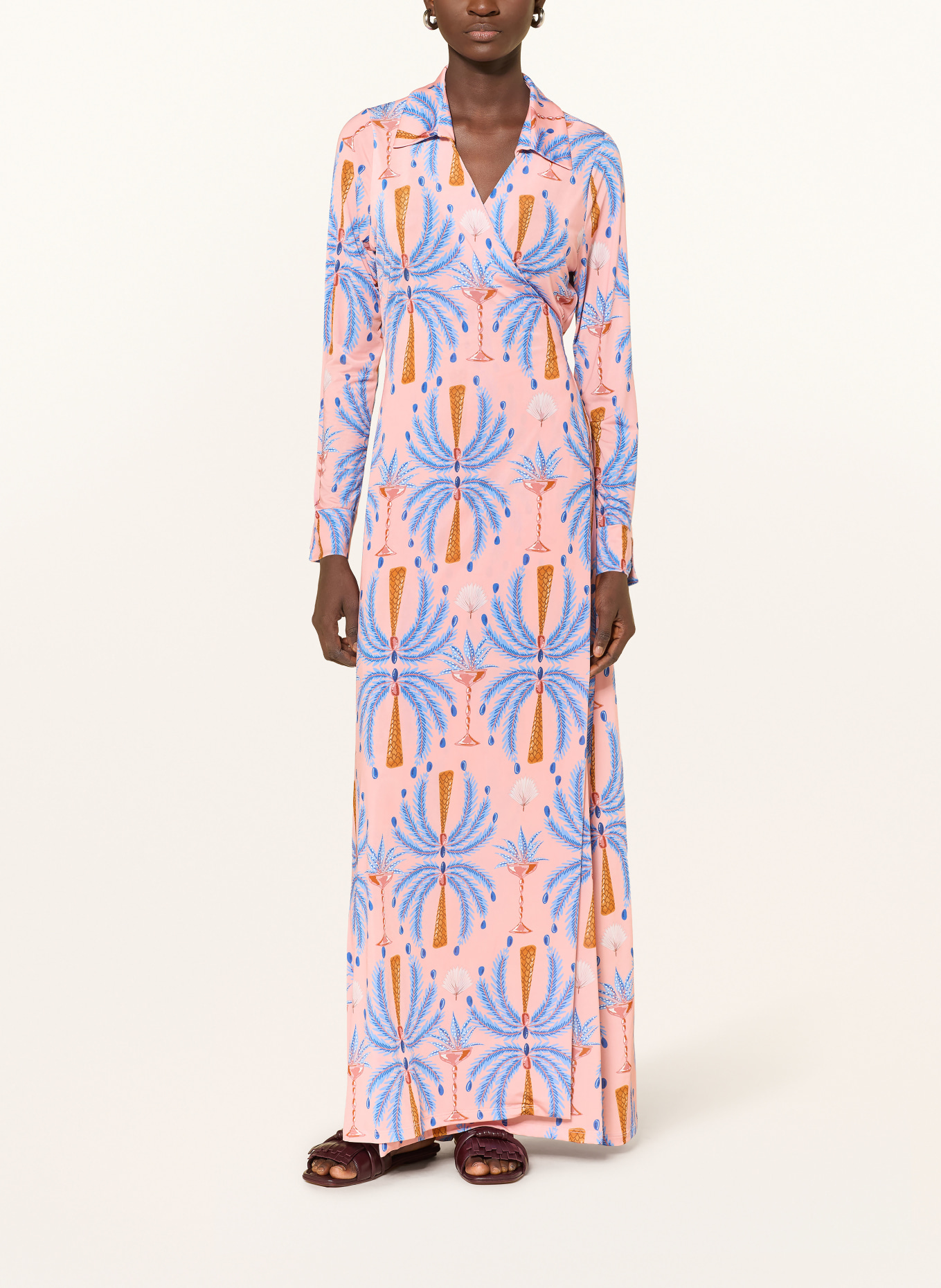 marivie ELEGANT Wrap Dress!: LIGHT RED / COGNAC / BLUE