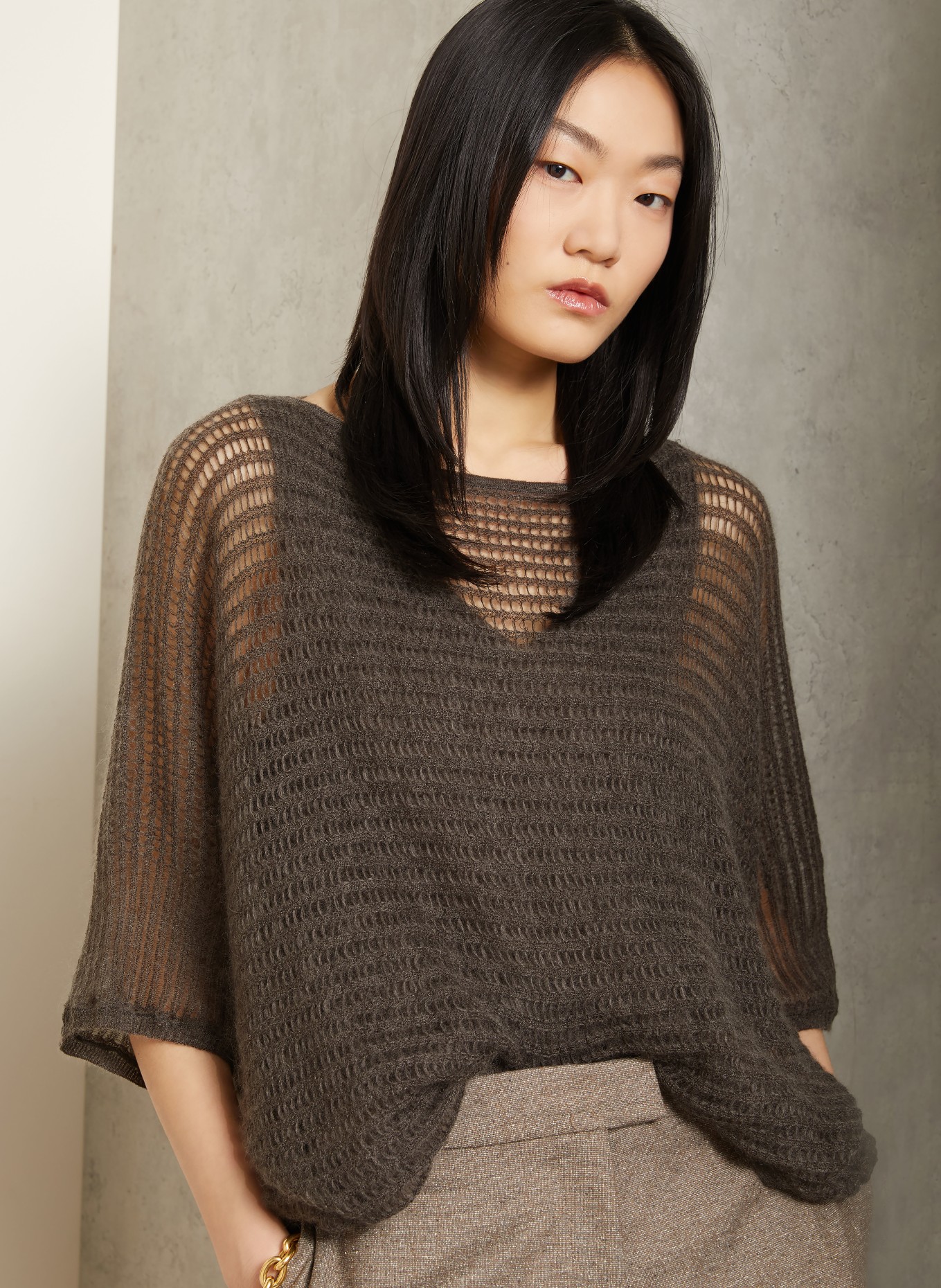 IRIS von ARNIM Strickhülle mit 3/4-Arm: GRAU