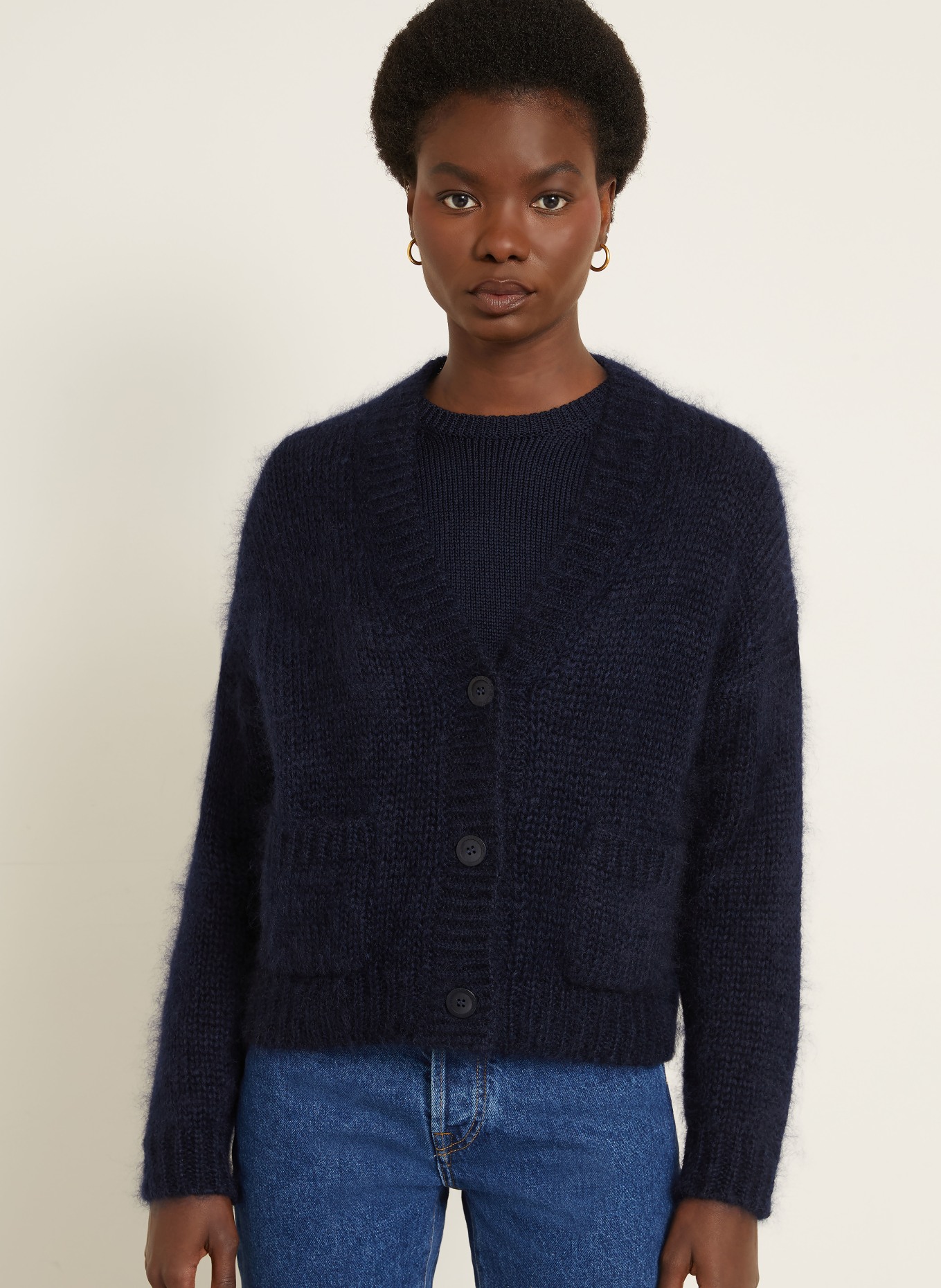 IRIS von ARNIM Cardigan LIMONE en mohair et soie: BLEU FONCÉ