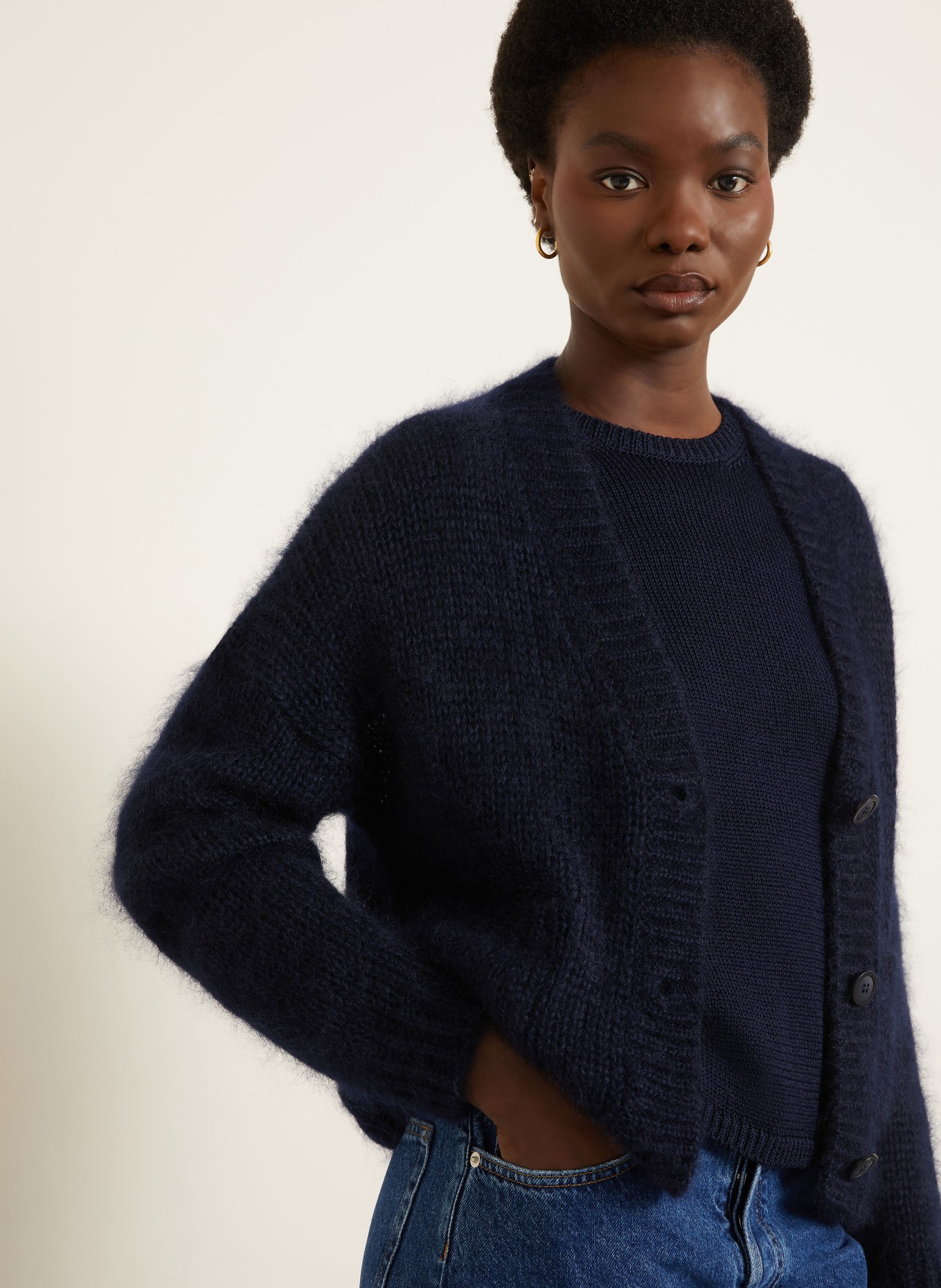 IRIS von ARNIM Cardigan LIMONE en mohair et soie: BLEU FONCÉ
